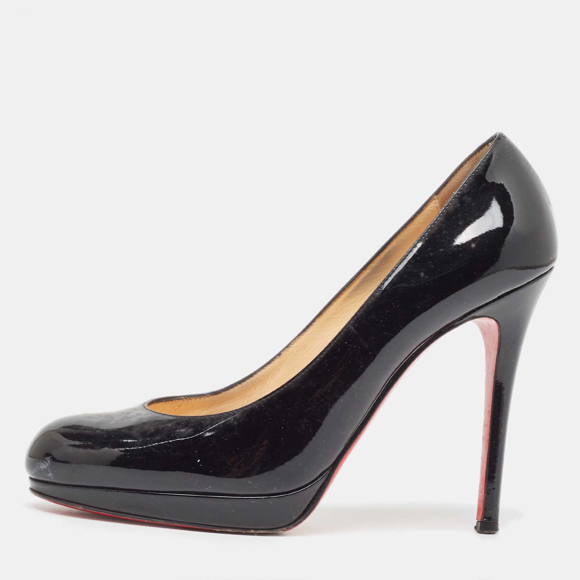 Pre Owned Christian Louboutin Black Patent Leather New Simple Pumps Size 37.5
