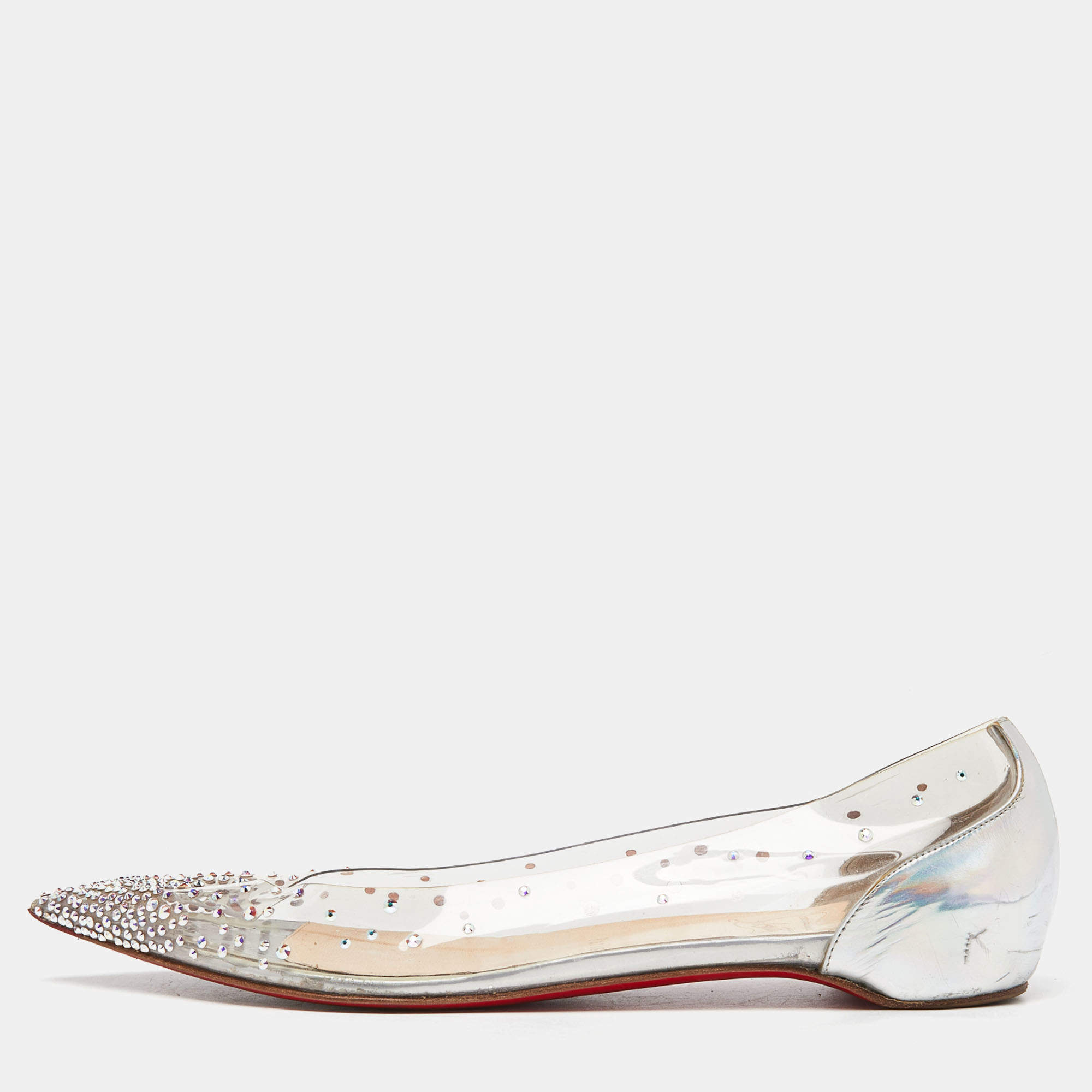 Pre Owned Christian Louboutin Transparent PVC and Patent Leather Follies Strass Ballet Flats Size 40