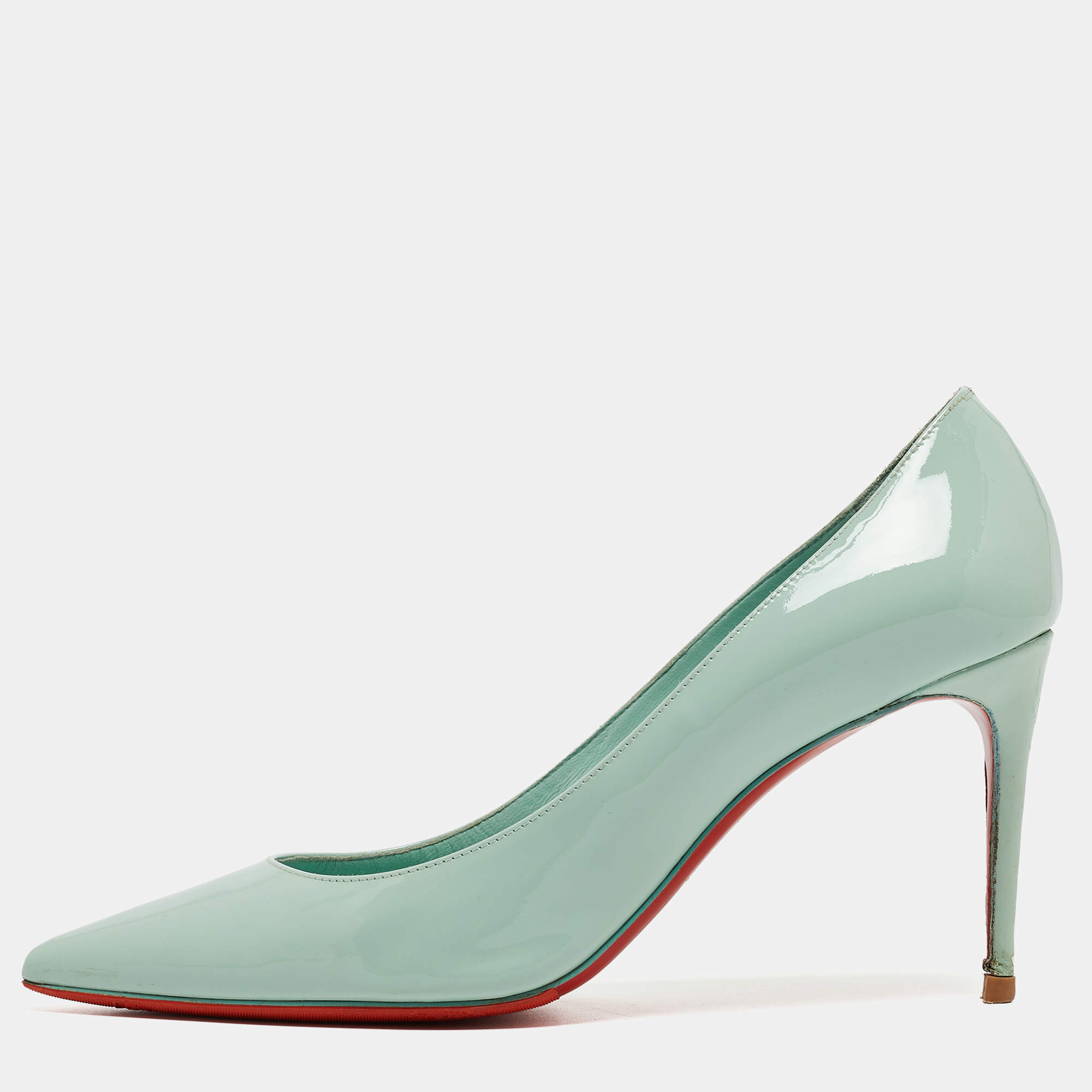 Pre Owned Christian Louboutin Light Green Patent Leather Pigalle Pointed Toe Pumps Size 38