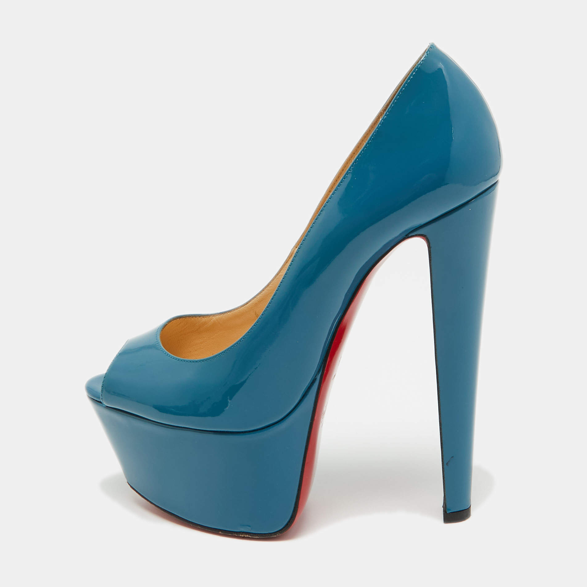 Pre Owned Christian Louboutin Blue Patent Leather Altareva Pumps Size 38.5