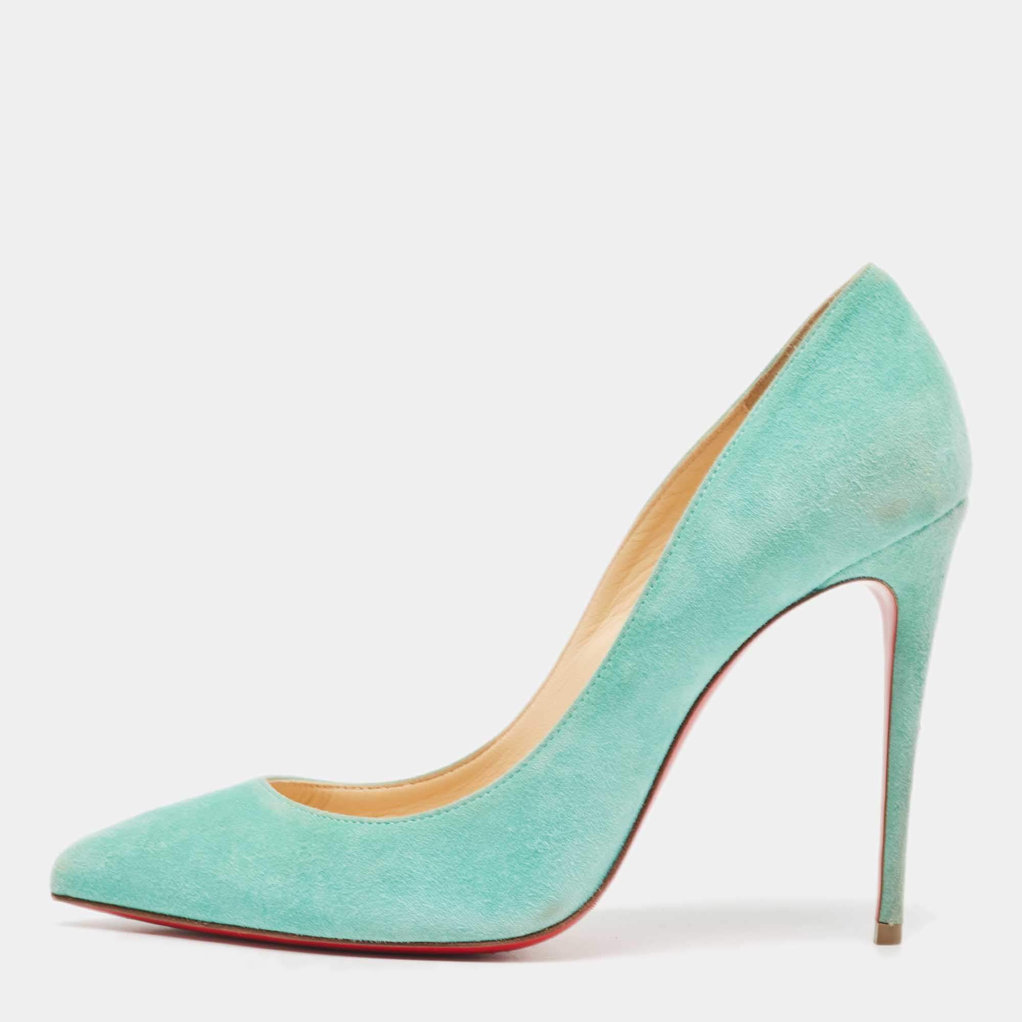 Pre Owned Christian Louboutin Blue Suede Pigalle Follies Pumps Size 38