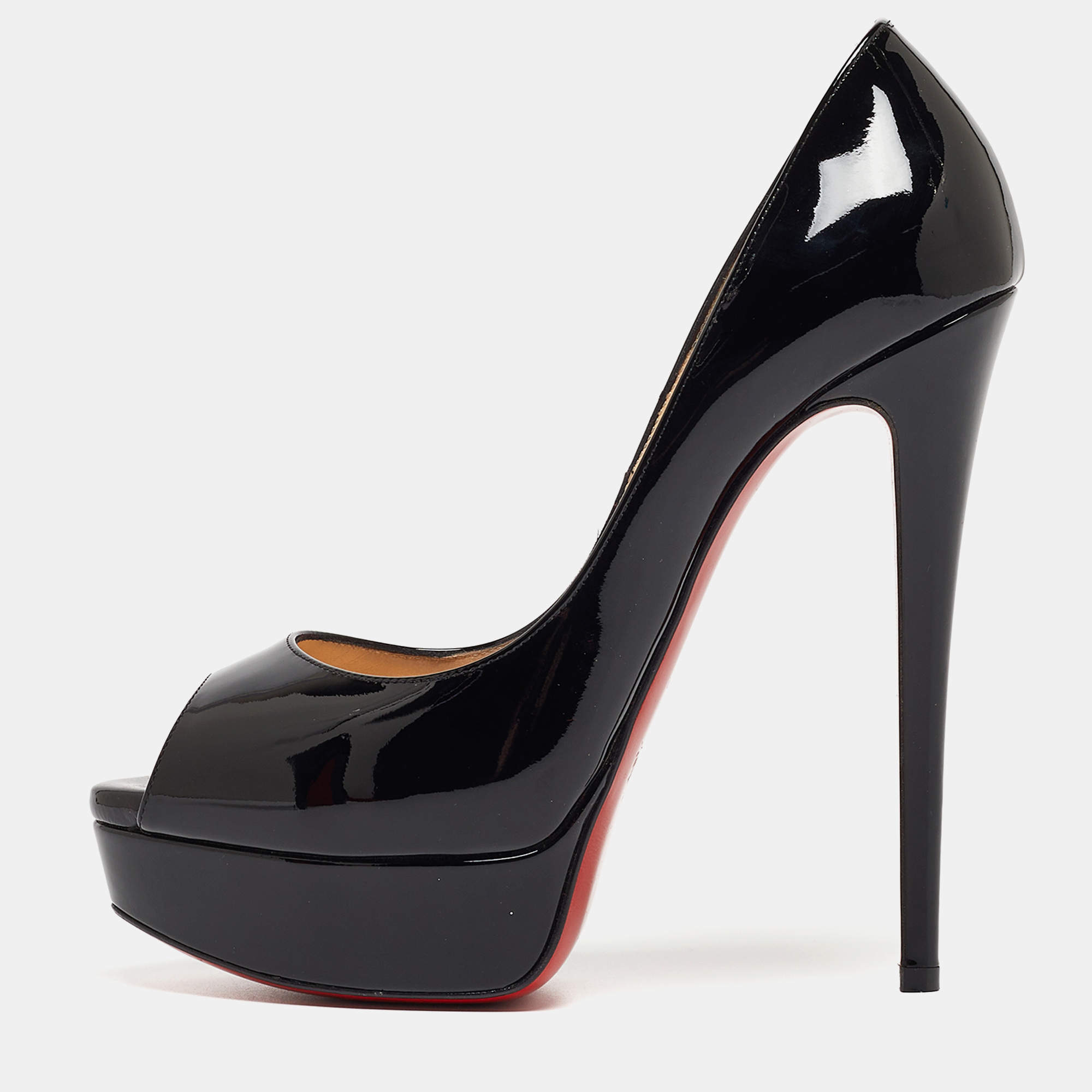 Christian Louboutin Black Patent Leather Lady Peep Pumps Size 38