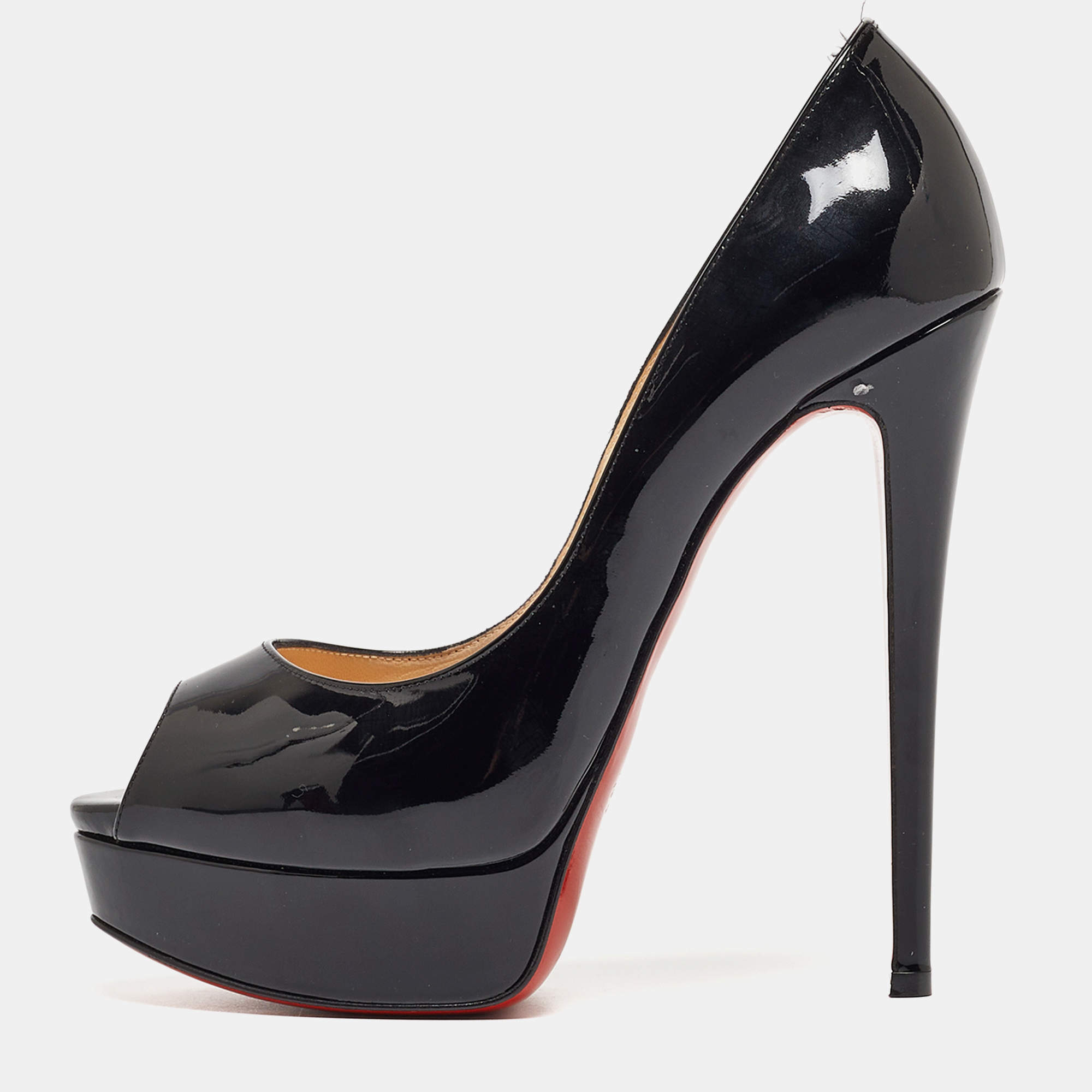 Christian Louboutin Black Patent Leather Lady Peep Pumps Size 38
