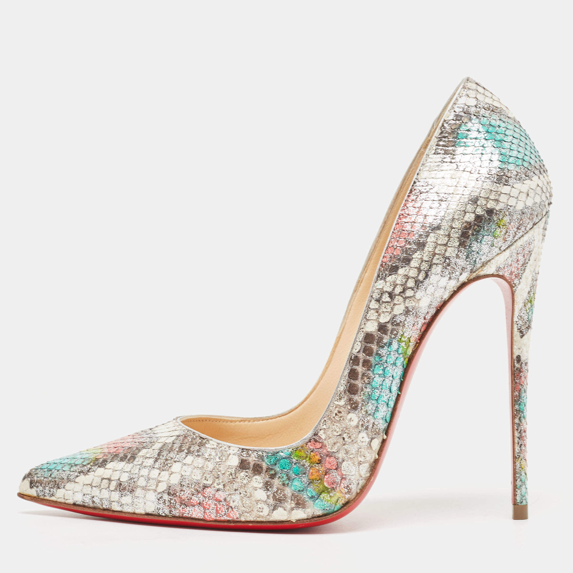 مملوكة مسبقًا Christian Louboutin Metallic Python So Kate Pumps Size 38