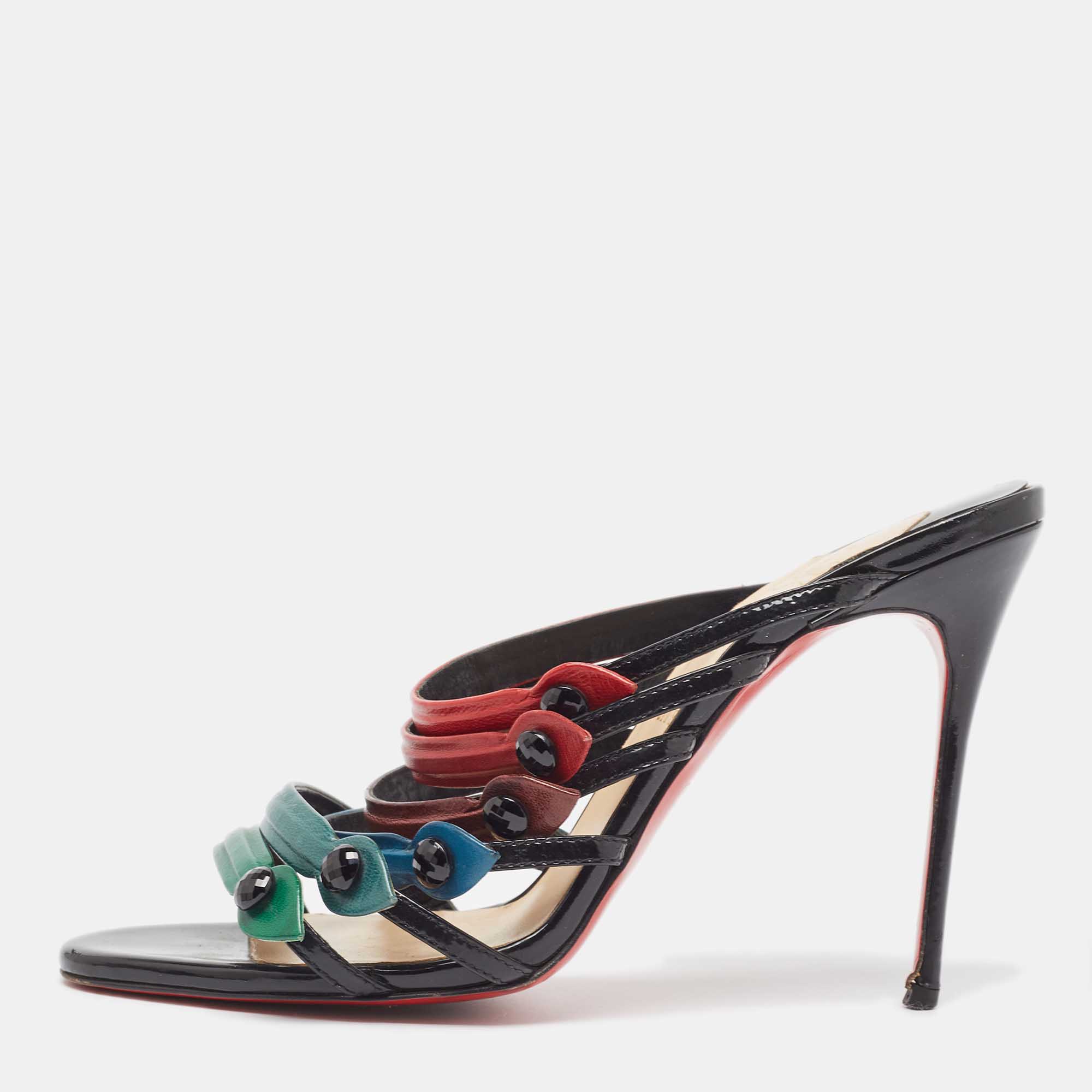 Christian Louboutin Multicolor Leather Slide Sandals Size 41