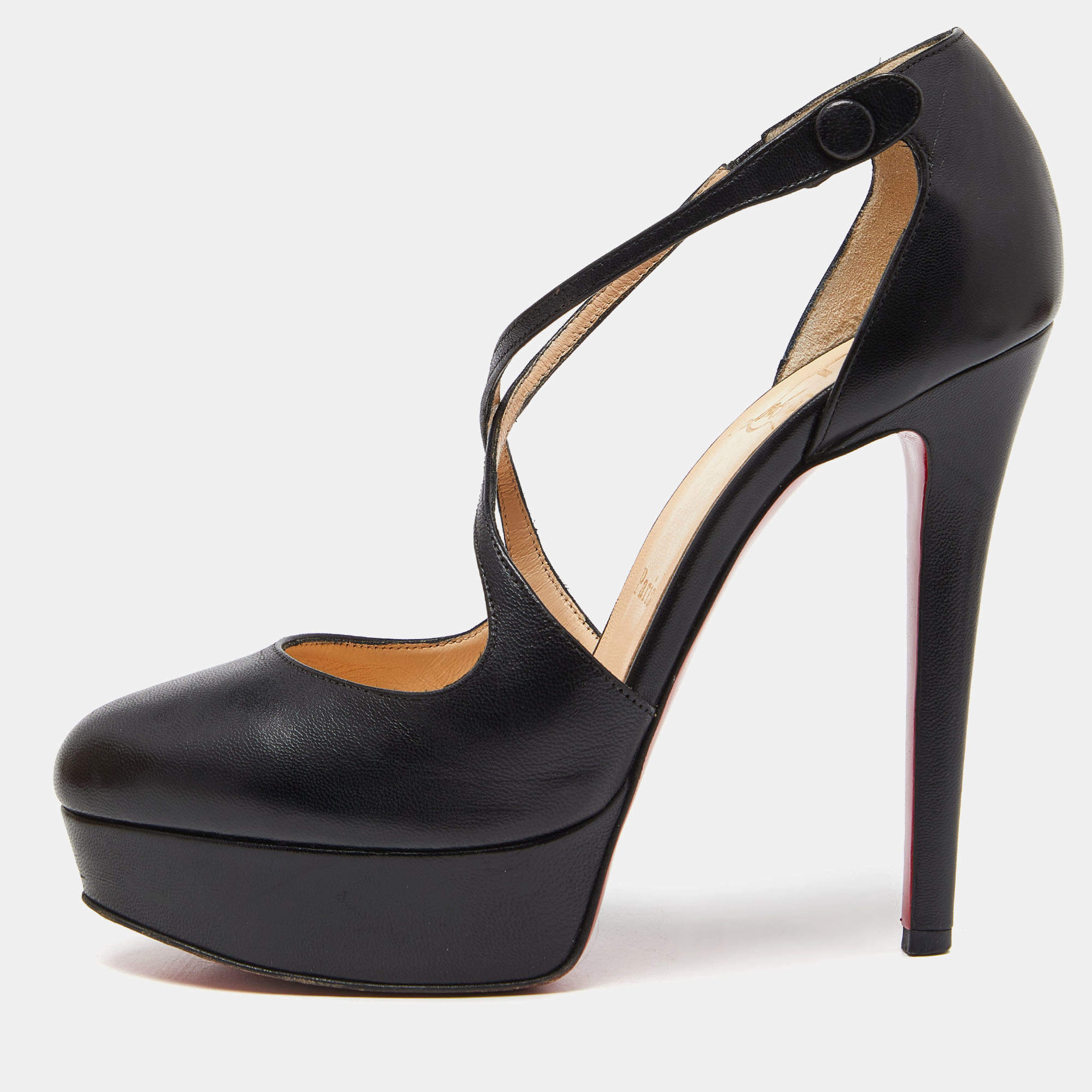 Christian Louboutin Black Leather Borghese 140 Platform Pumps Size 37.5 Christian Louboutin TLC