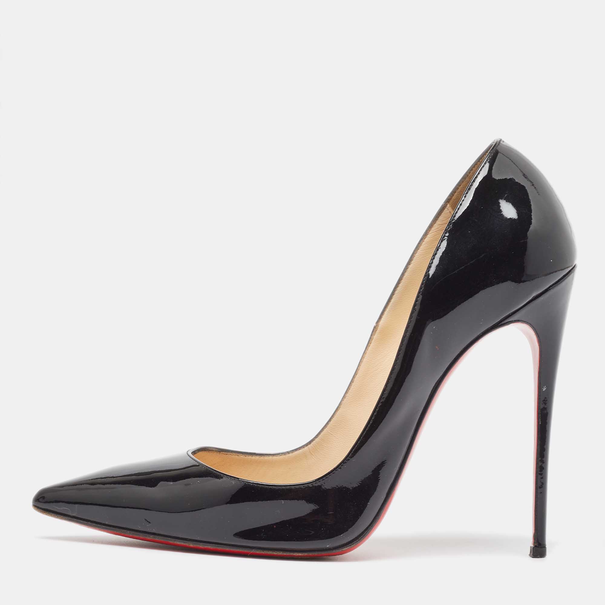 Pre Owned Christian Louboutin Black Patent Leather So Kate Pumps Size 38.5