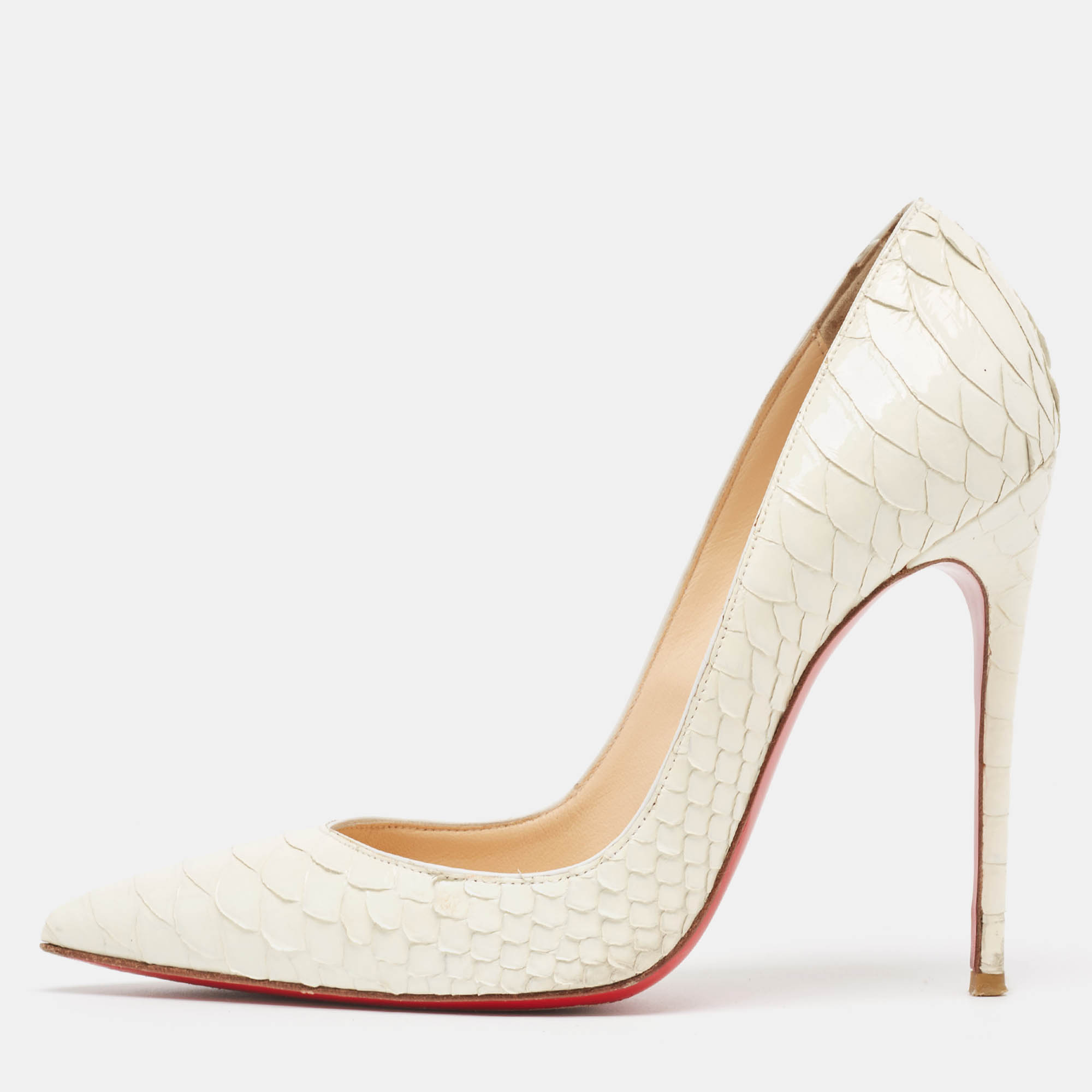 Christian Louboutin Cream Python Leather So Kate  Pumps Size 36.5