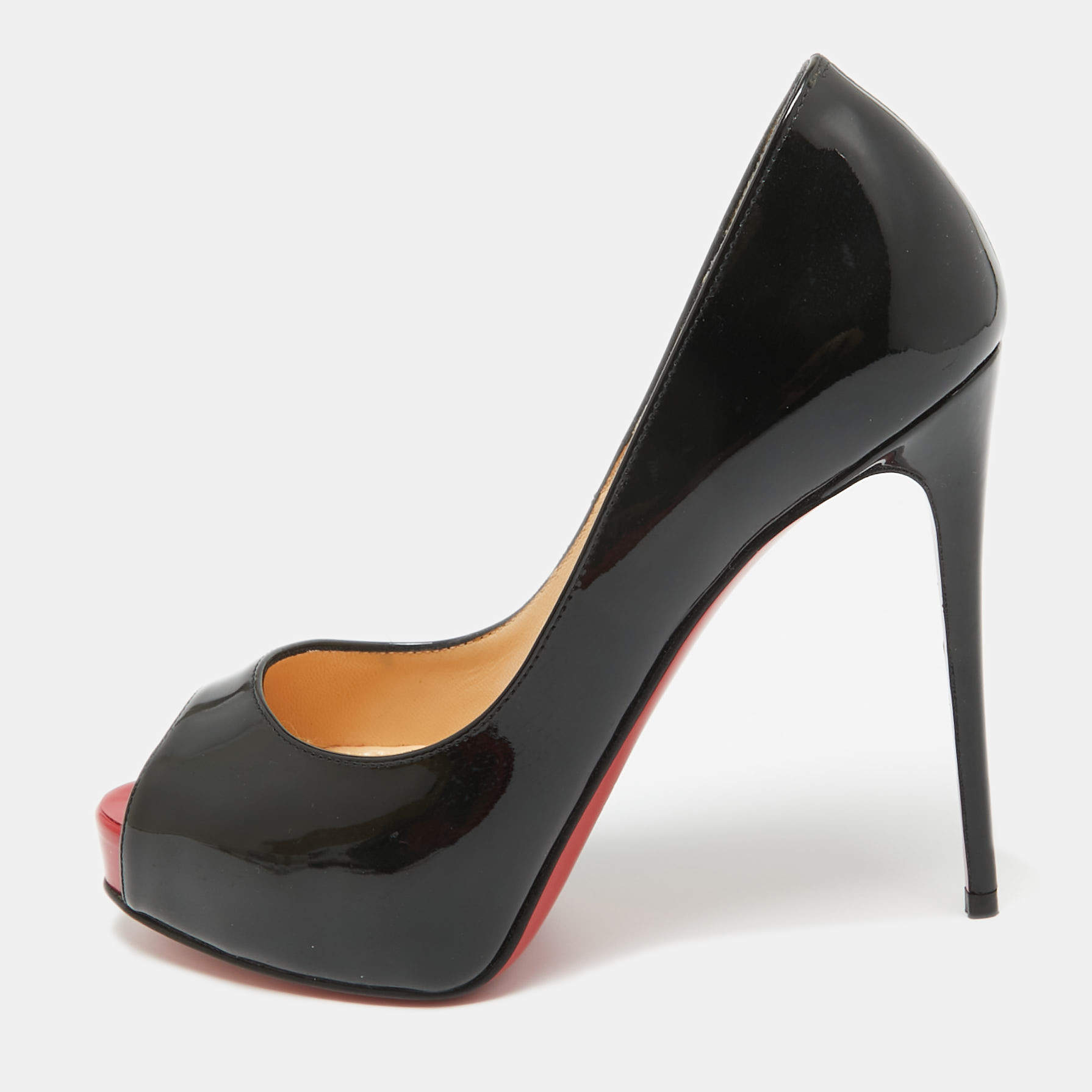 Pre Owned Christian Louboutin Black Patent Leather Very Prive Pumps Size 34