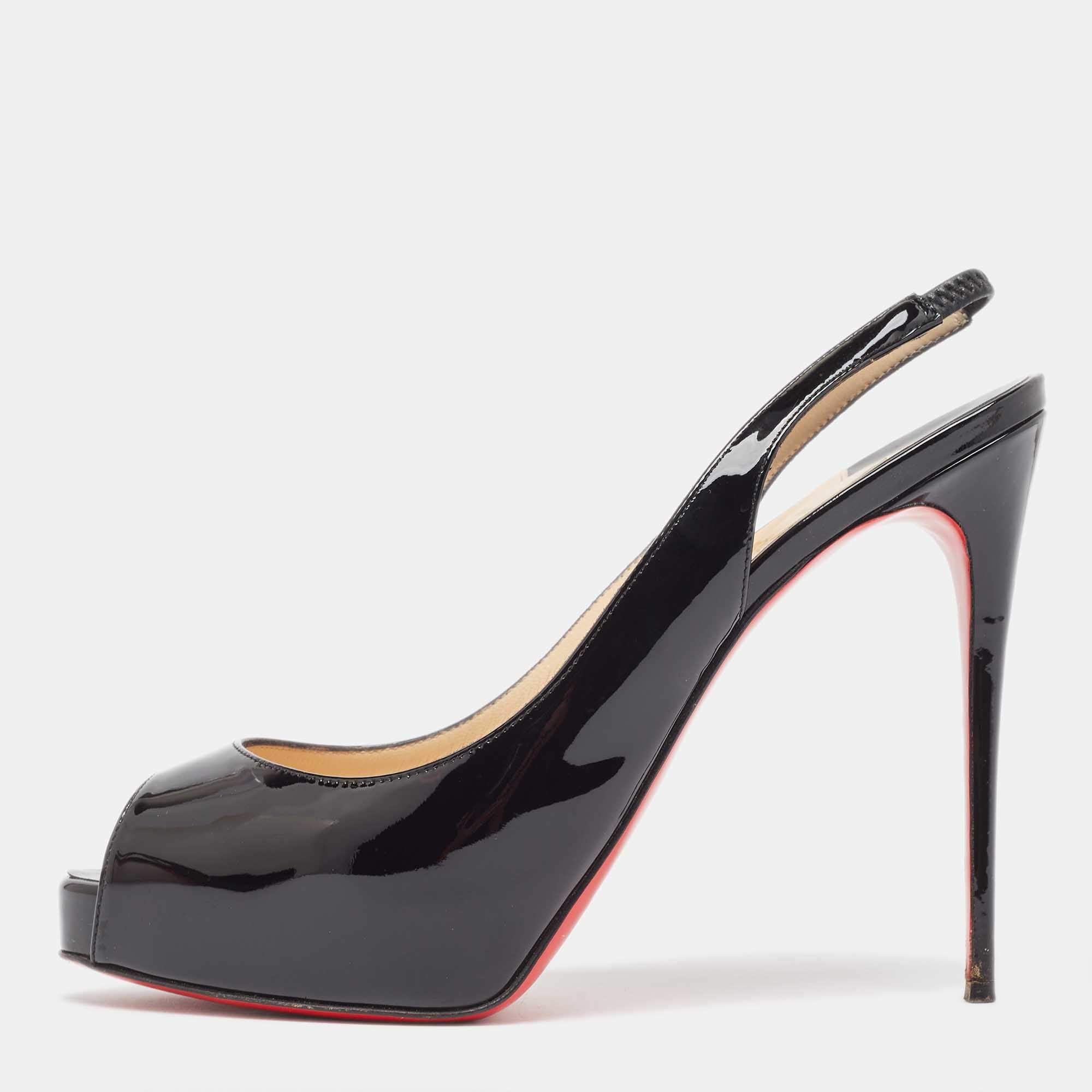 Christian Louboutin Black Patent Leather Private Number Sandals Size 40