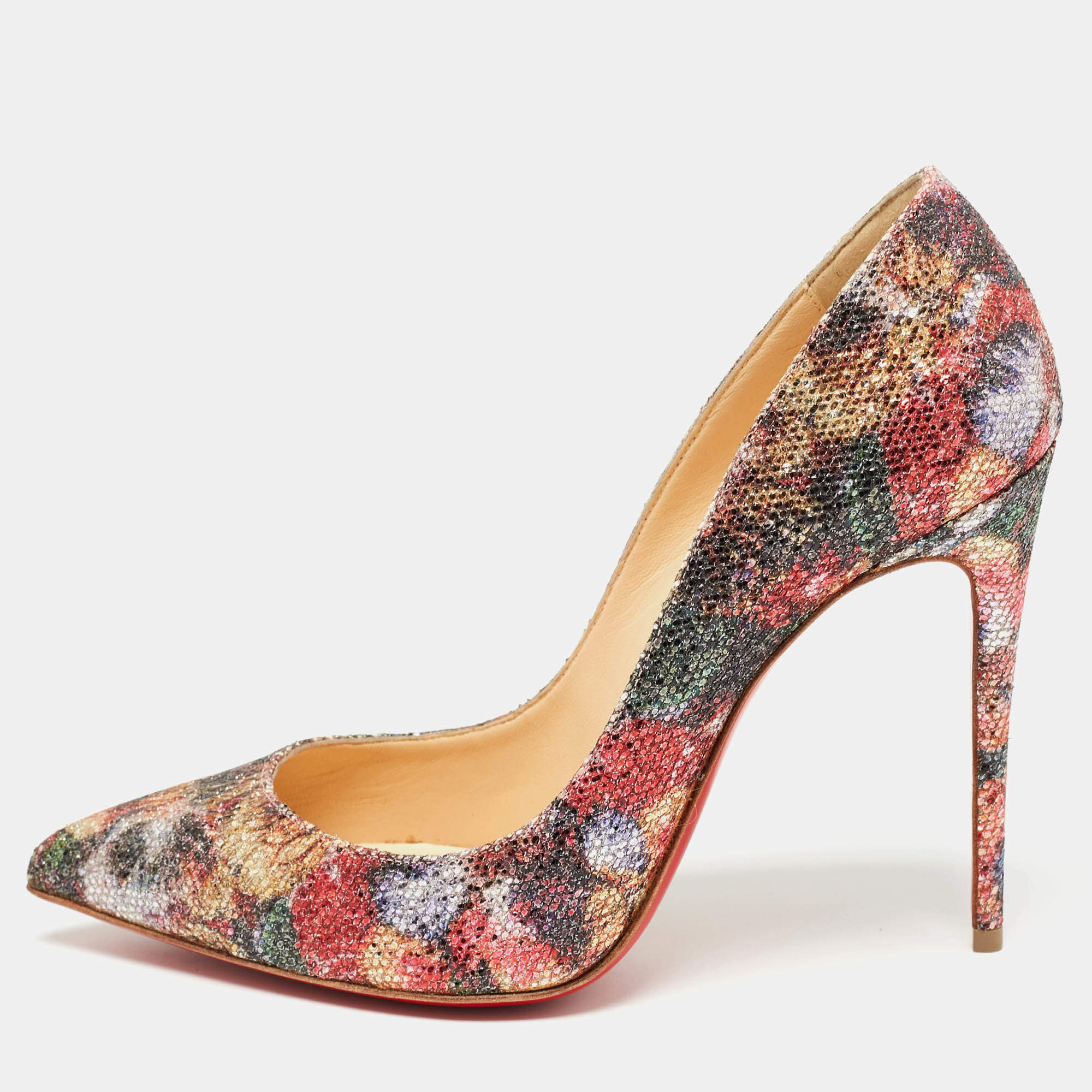 Pre Owned Christian Louboutin Multicolor Printed Coarse Glitter Pigalle Follies Pumps Size 38