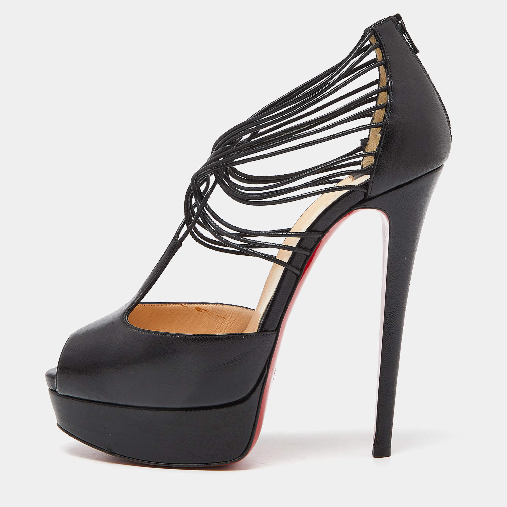 Christian Louboutin Black Leather Confusalta Platform Sandals Size 37.5