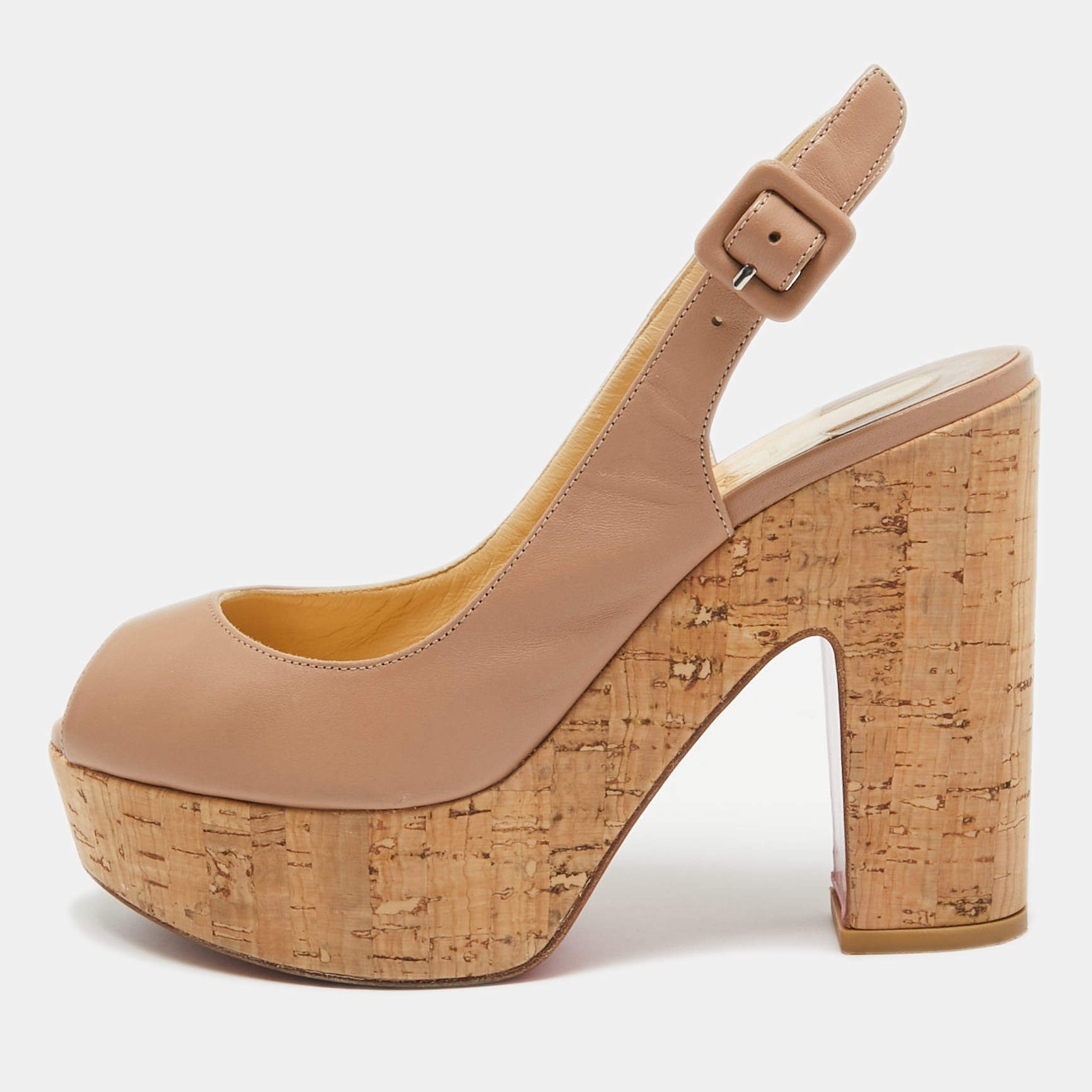 Pre Owned Christian Louboutin Beige Leather Donna Anna Cork Sandals Size 36