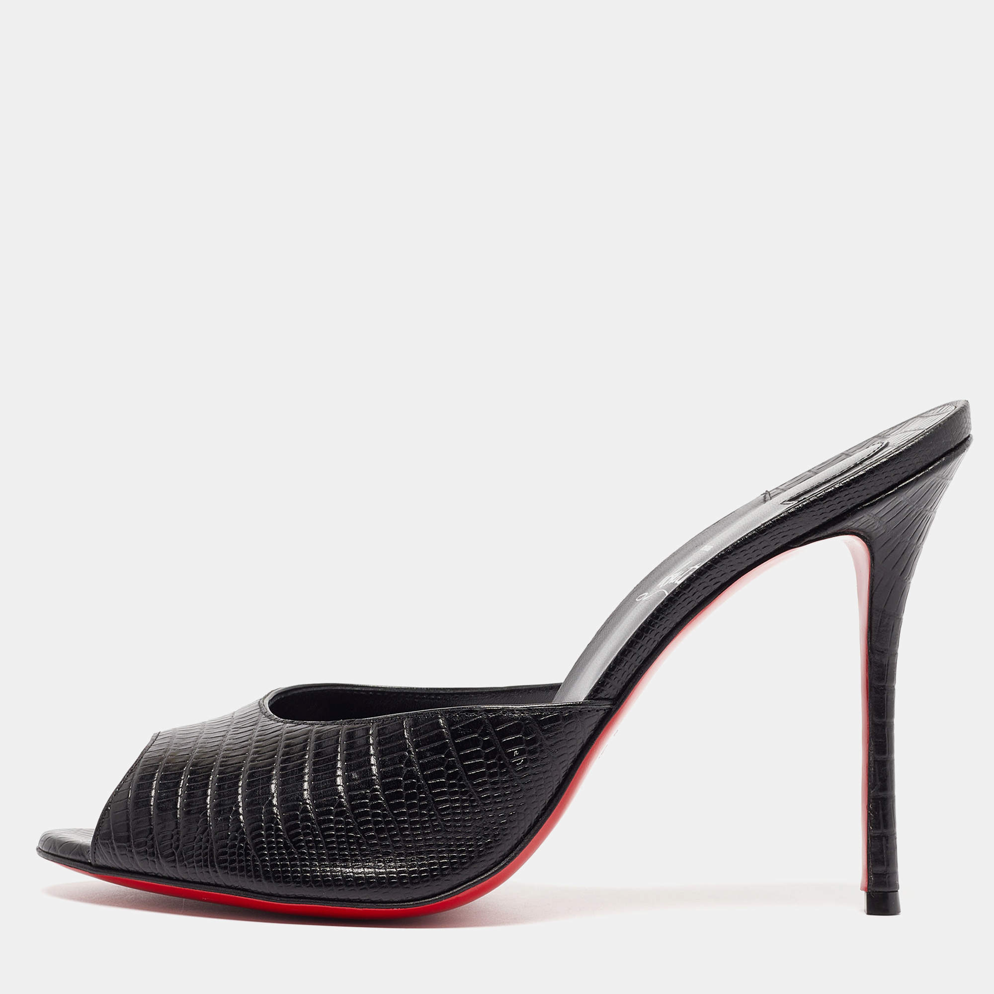مملوكة مسبقًا Christian Louboutin Black Lizard Embossed Leather Me Dolly Sandals Size 42