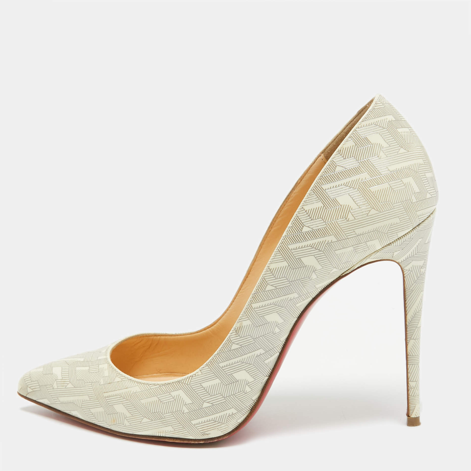 Christian Louboutin Cream Patent Pigalle Follies Pumps Size 38