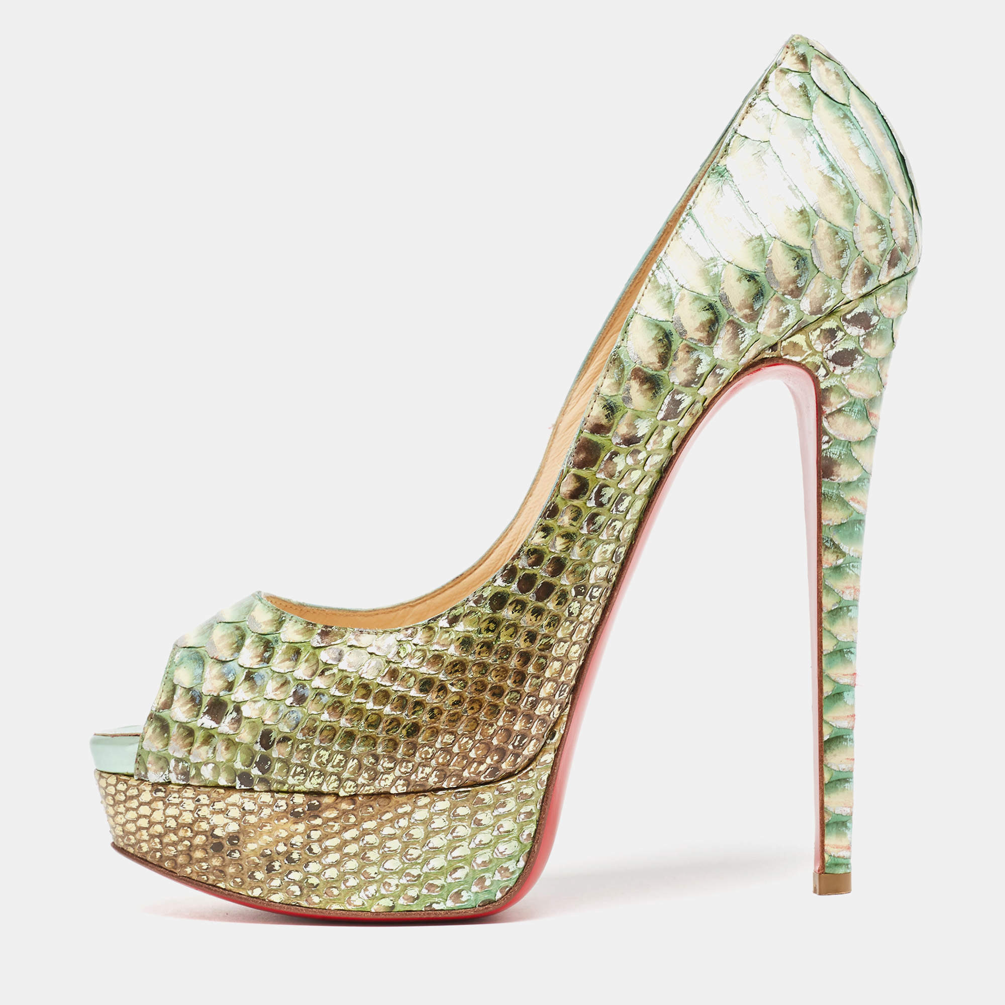 Christian Louboutin Two Tone Python Lady Peep Pumps Size 38 