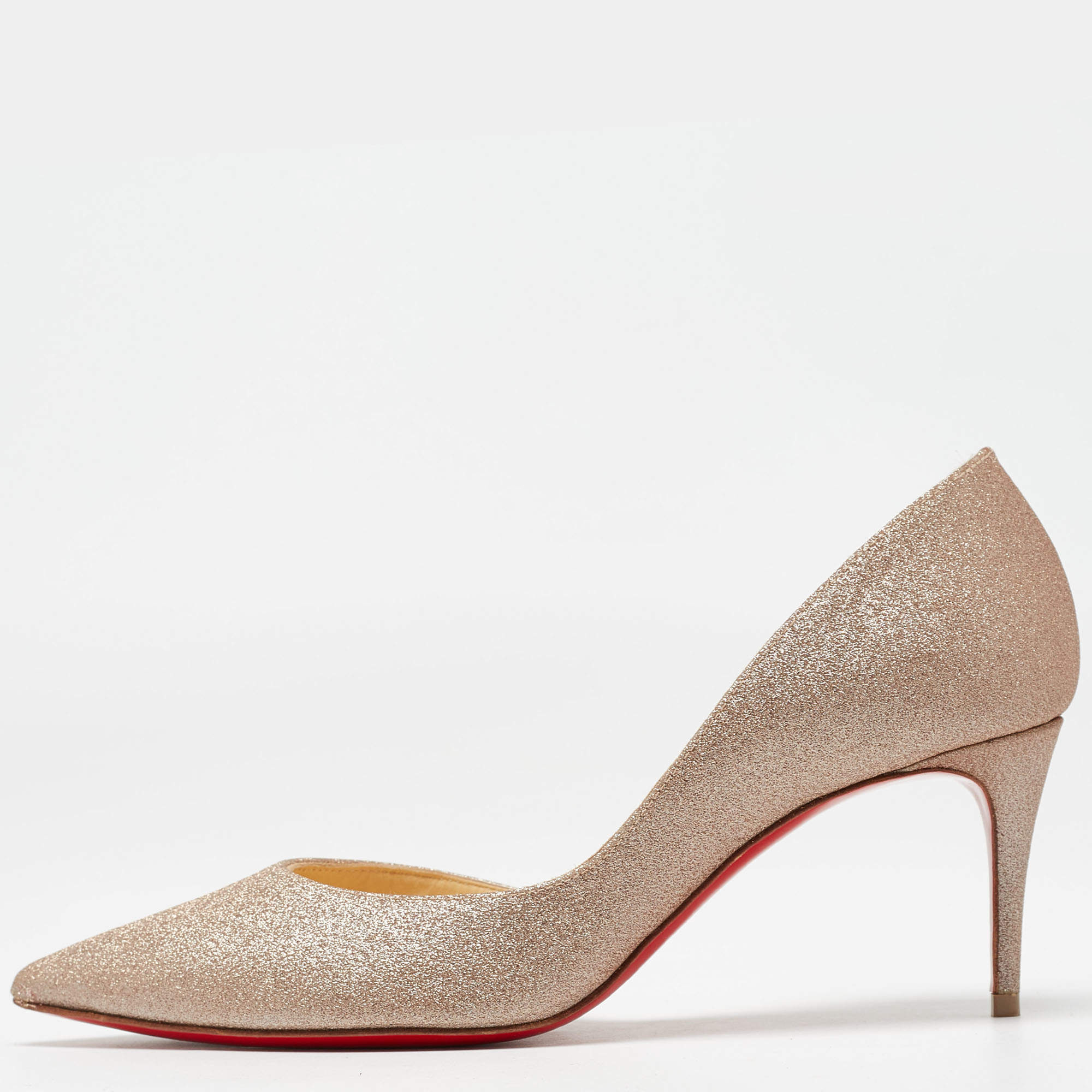 Pre Owned Christian Louboutin Metallic Pink Glitter Iriza Pumps Size 35