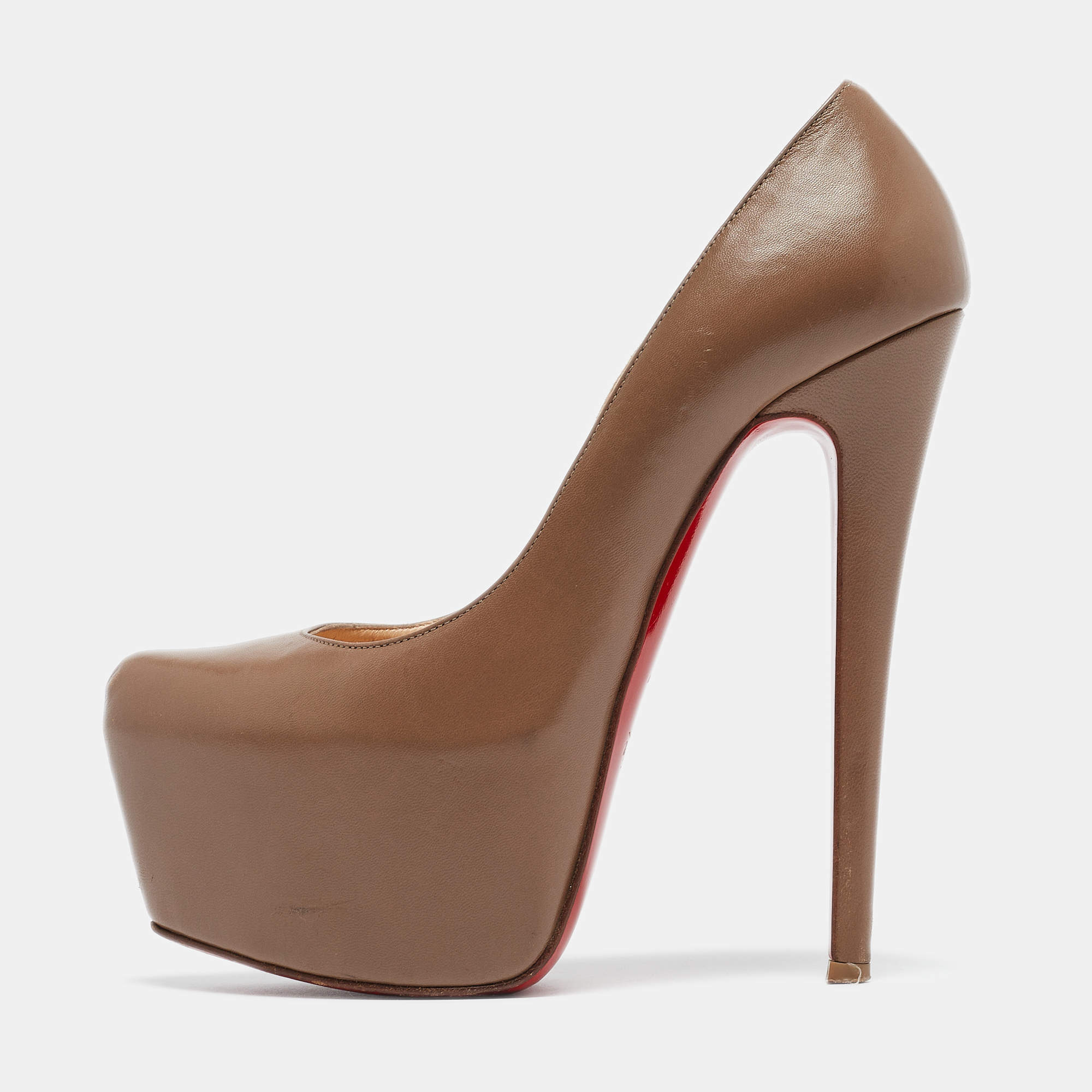 Pre Owned Christian Louboutin Brown Leather Daffodile Pumps Size 37