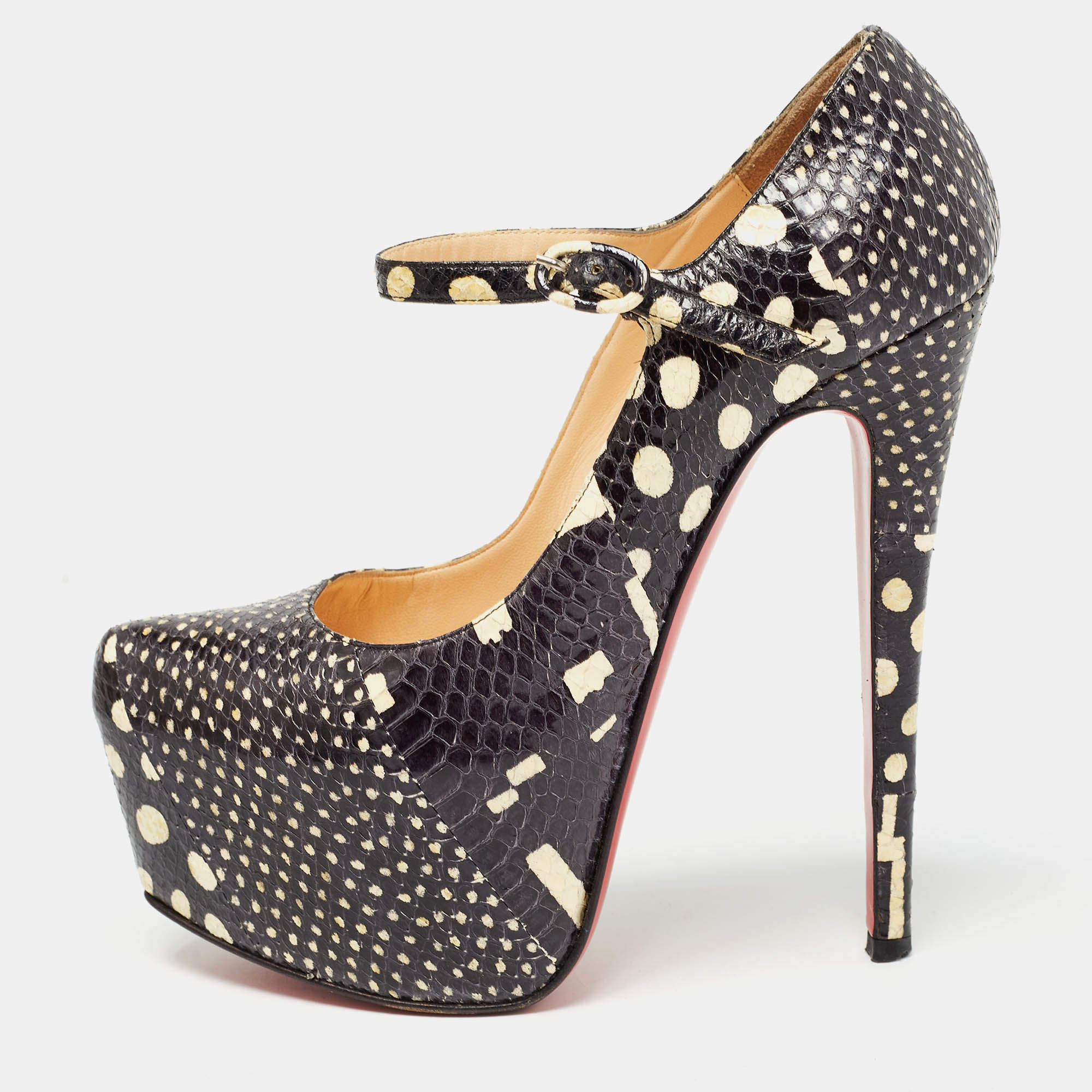 Christian Louboutin Black/White Printed Snakeskin Lady Daf Pumps Size 37