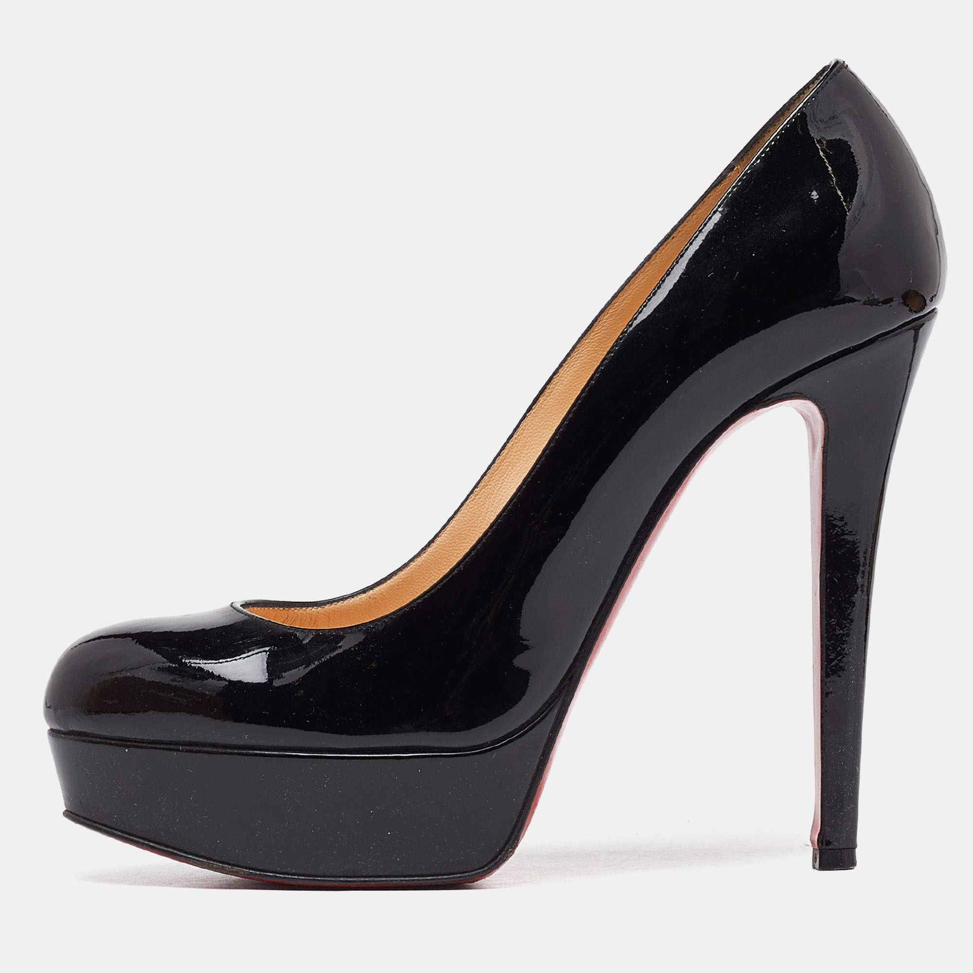 Christian Louboutin Black Patent Leather Bianca Platform Pumps Size 38.5