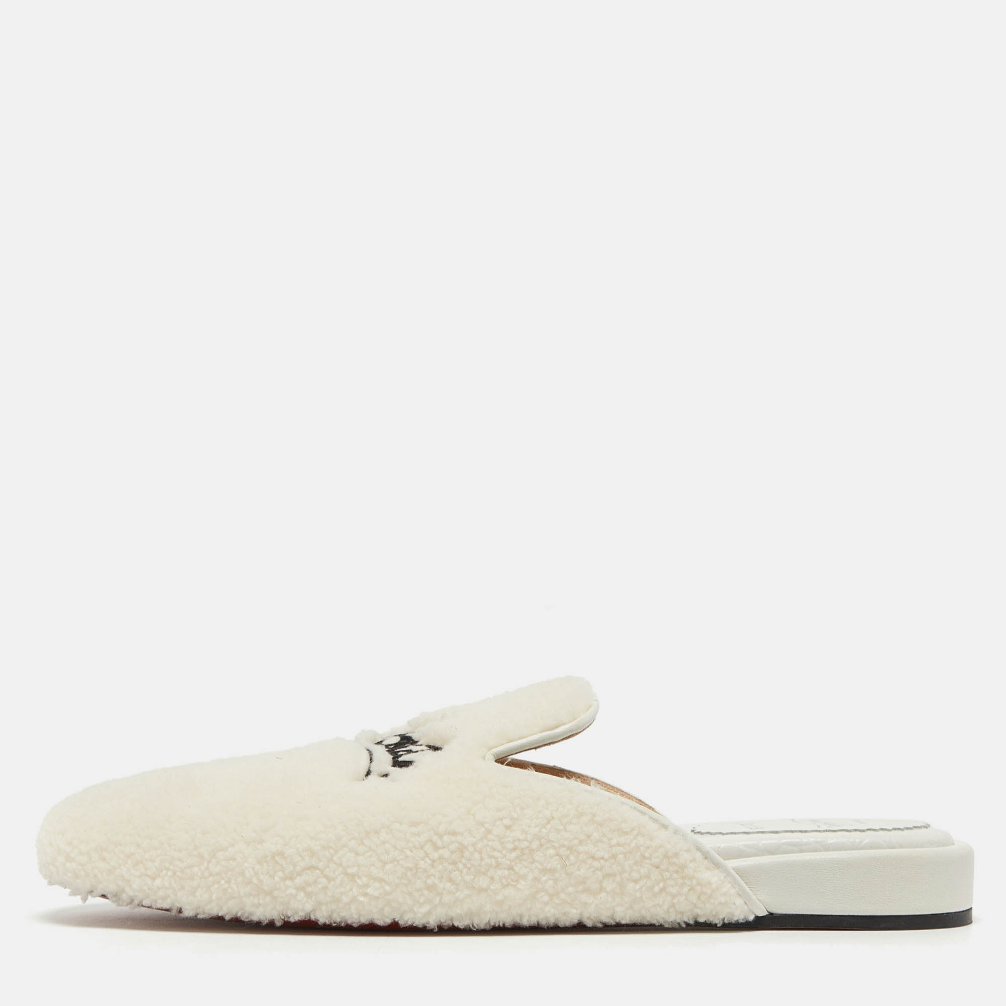 مملوكة مسبقًا Christian Louboutin White Fur Coolito Donna Flat Mules Size 39.5