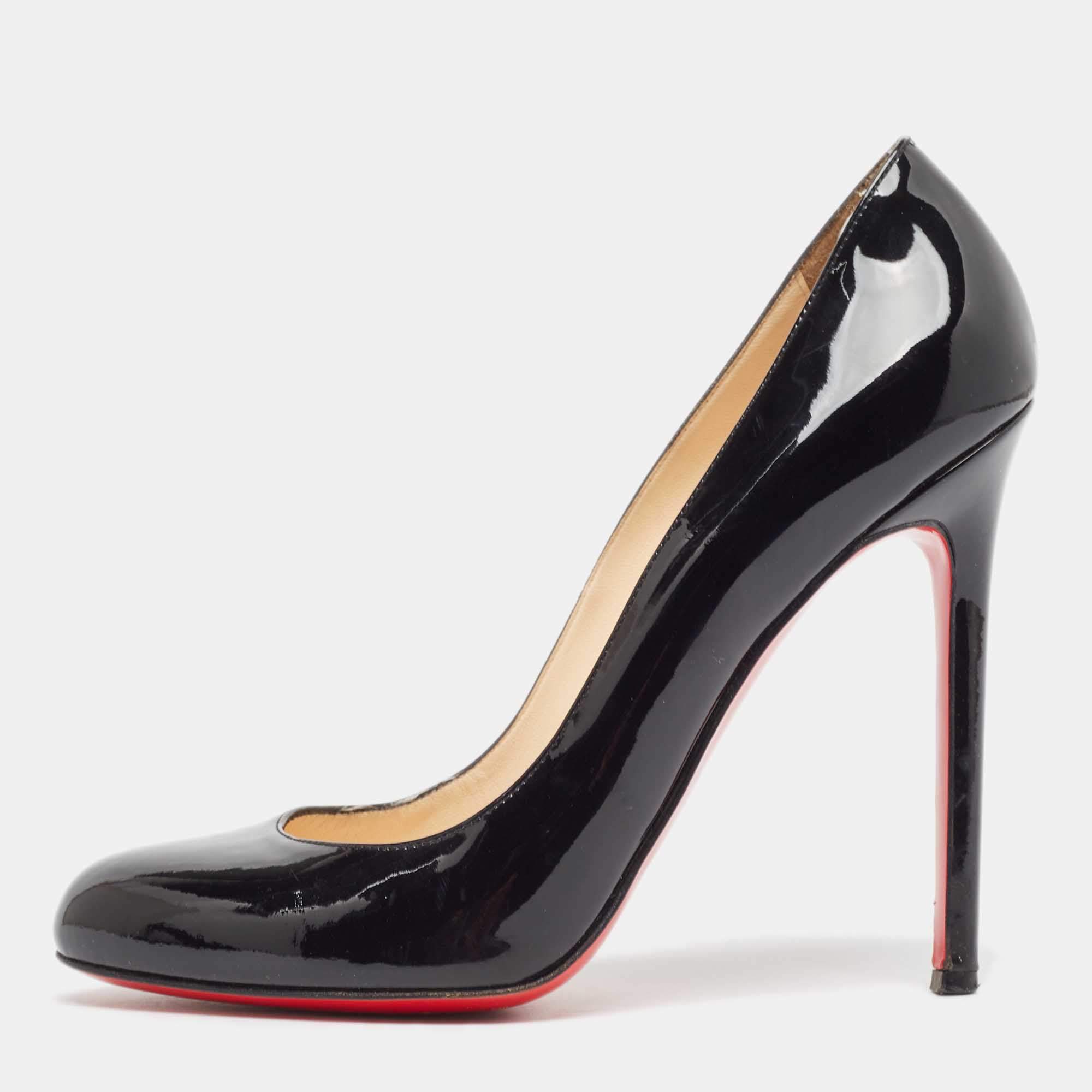 Christian Louboutin Black Patent Leather Simple Pumps Size 37.5