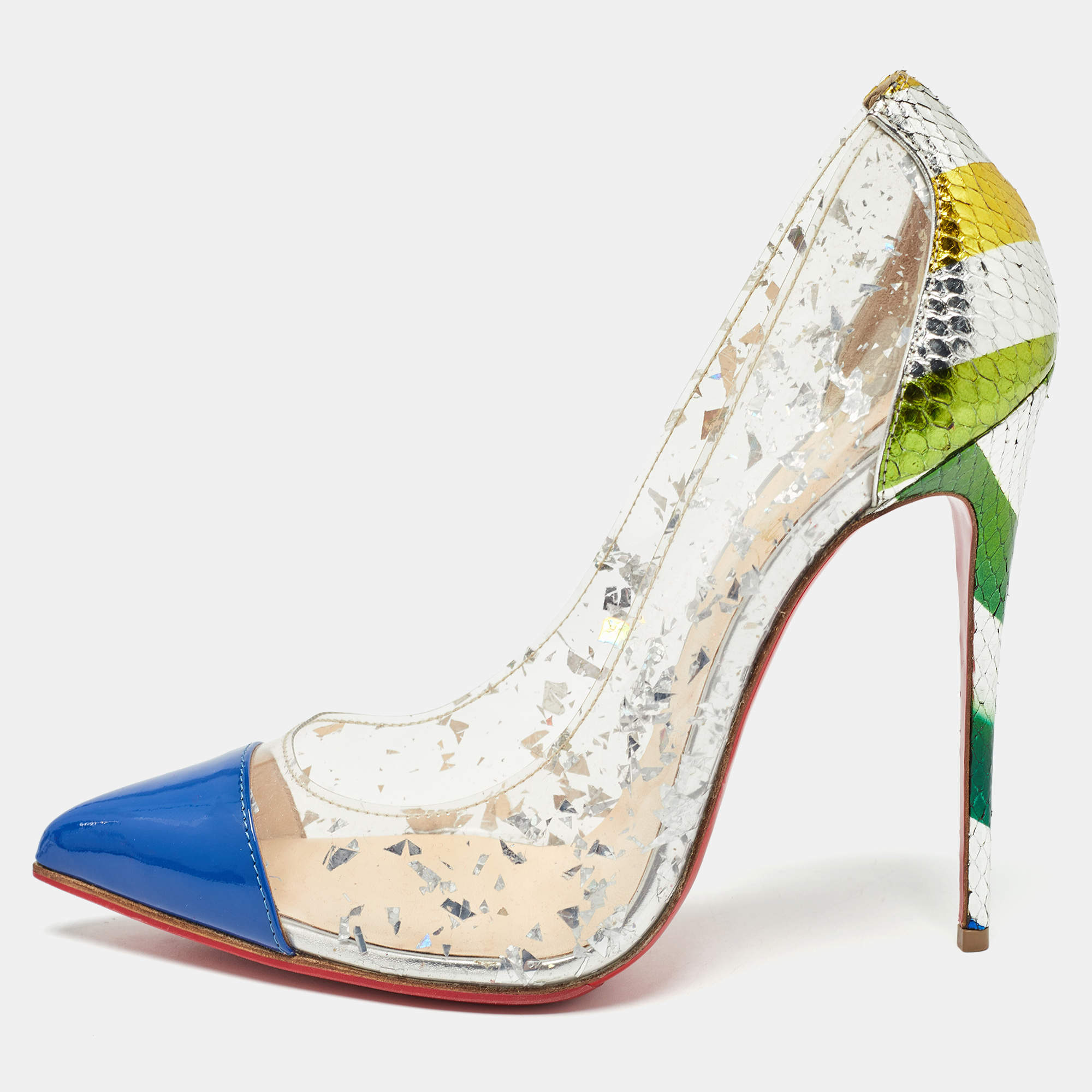 Christian Louboutin Multicolor Embossed Snakeskin, Patent and PVC Debout Pumps Size 40