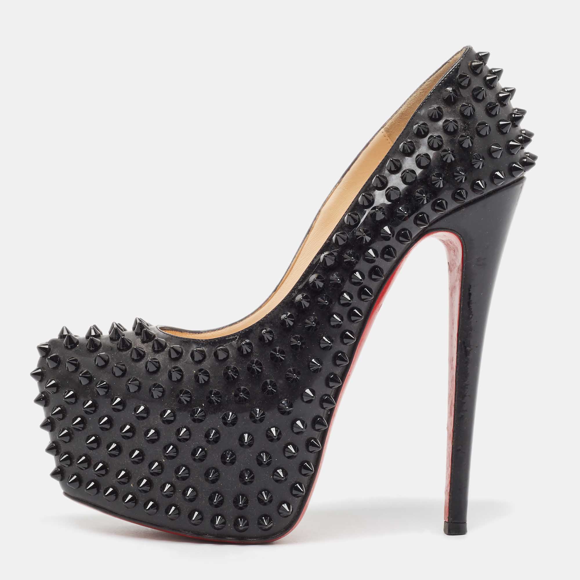 Christian Louboutin Black Patent Leather Daffodile Spike Pumps Size 37