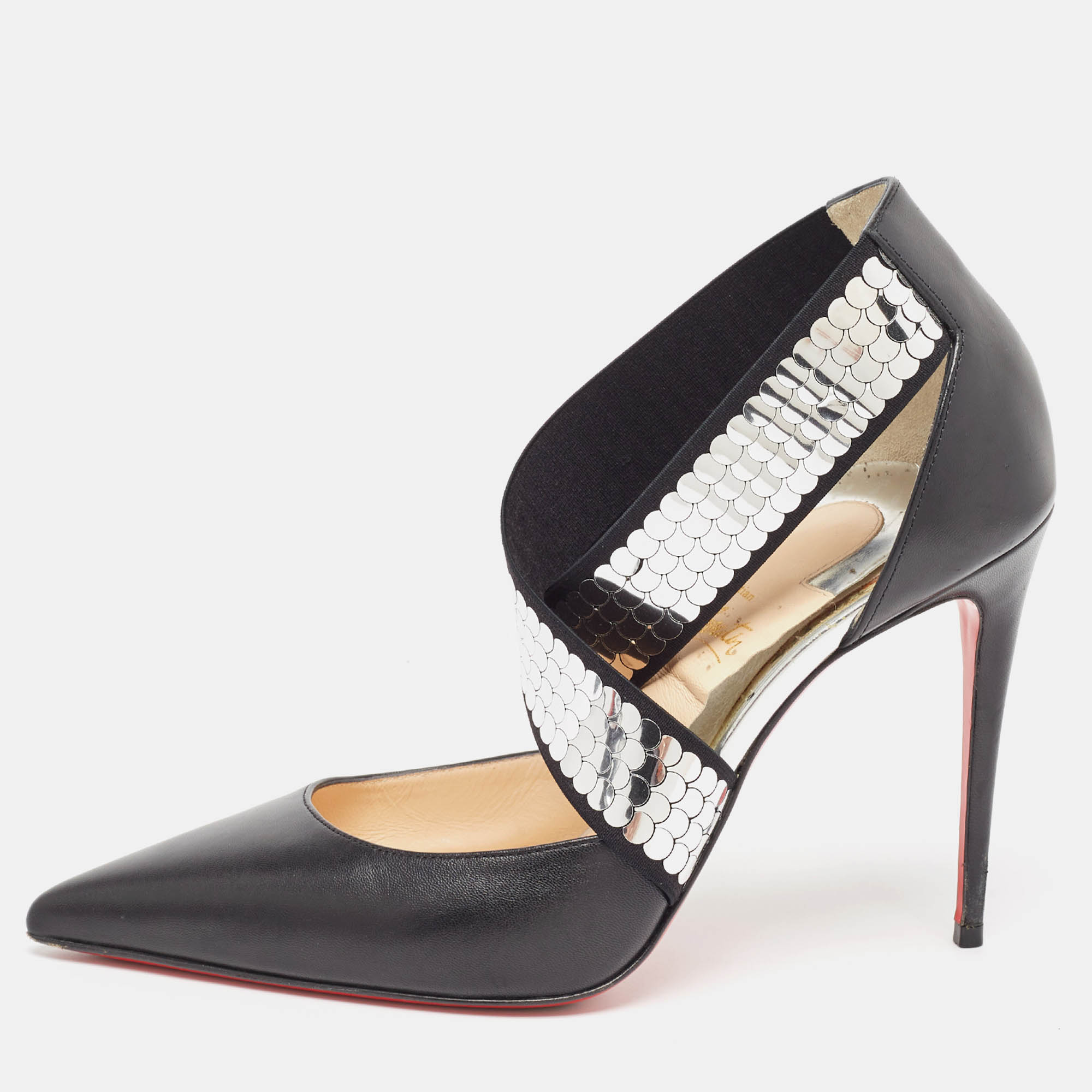 مملوكة مسبقًا Christian Louboutin Black Leather Sequins Detail Jeres Pumps Size 38