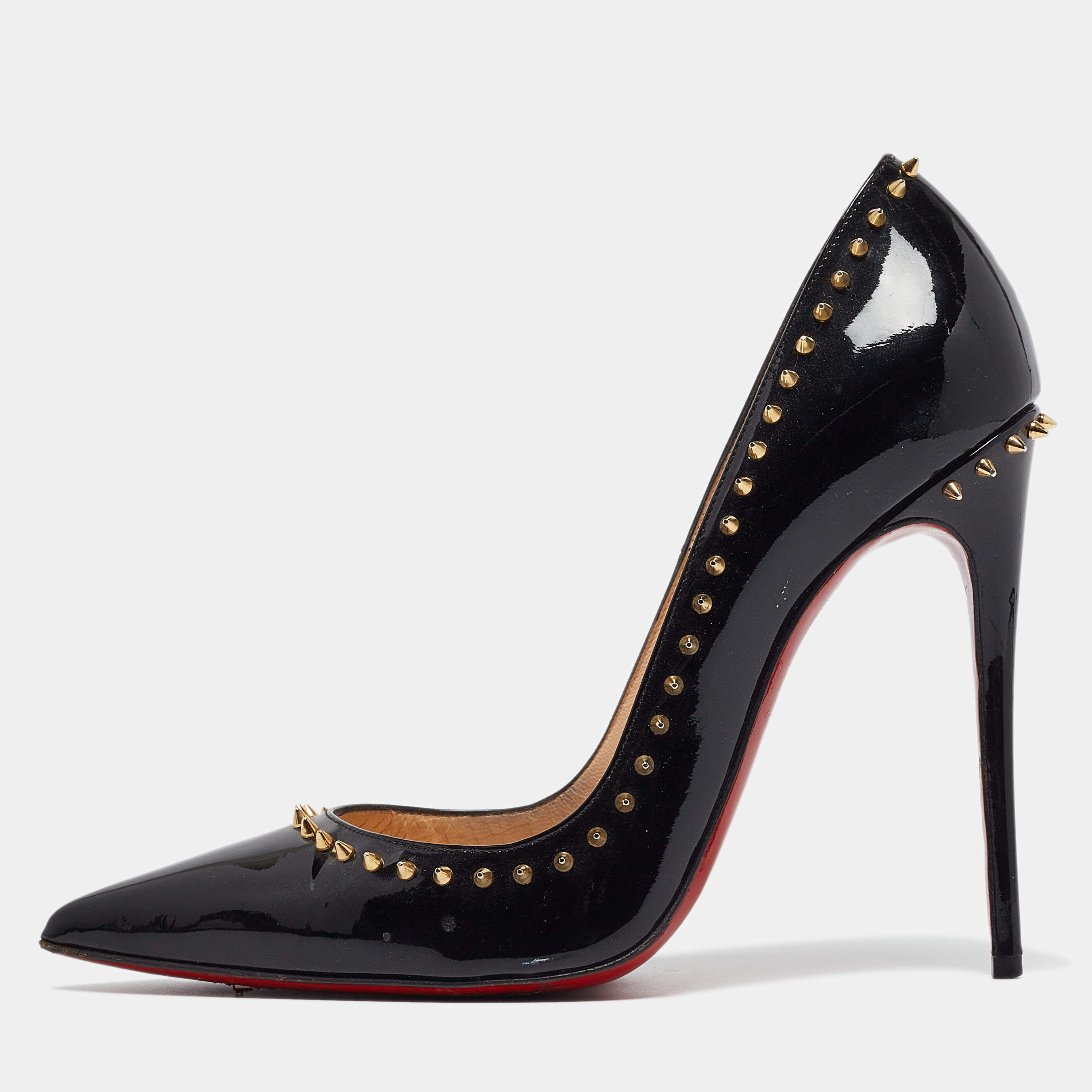 Christian Louboutin Black Patent Leather Anjalina Pumps Size 38.5