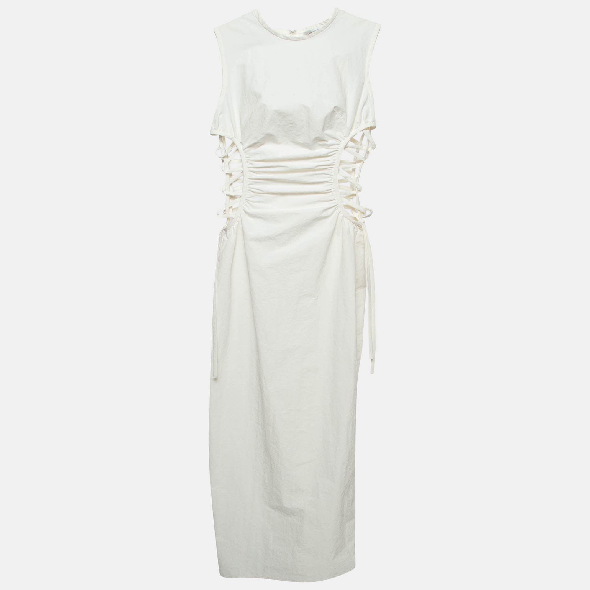 Pre Owned Christopher Esber Off White Ruched Side Laced Shell Dress XS