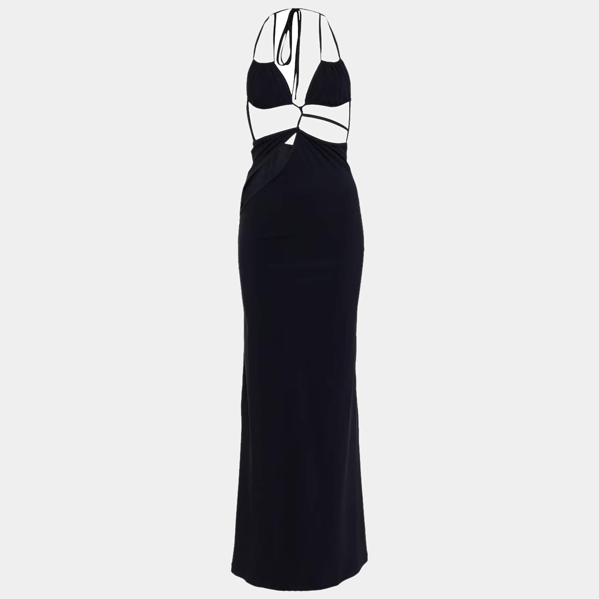 Pre Owned Christopher Esber Black Jersey Cut-Out Maxi Dress M