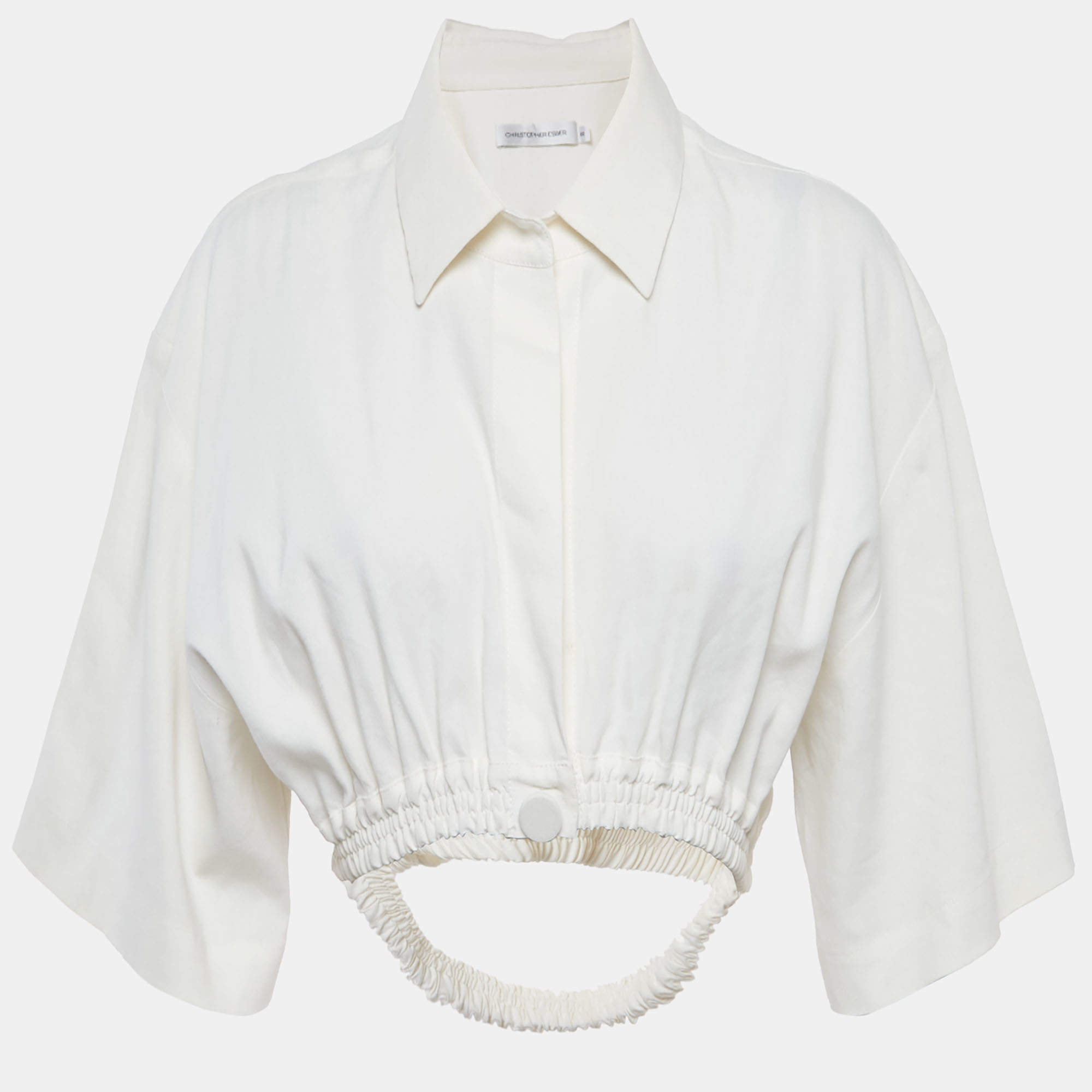 Pre Owned Christopher Esber Ivory Linen Blend Shirt Style Crop Top S