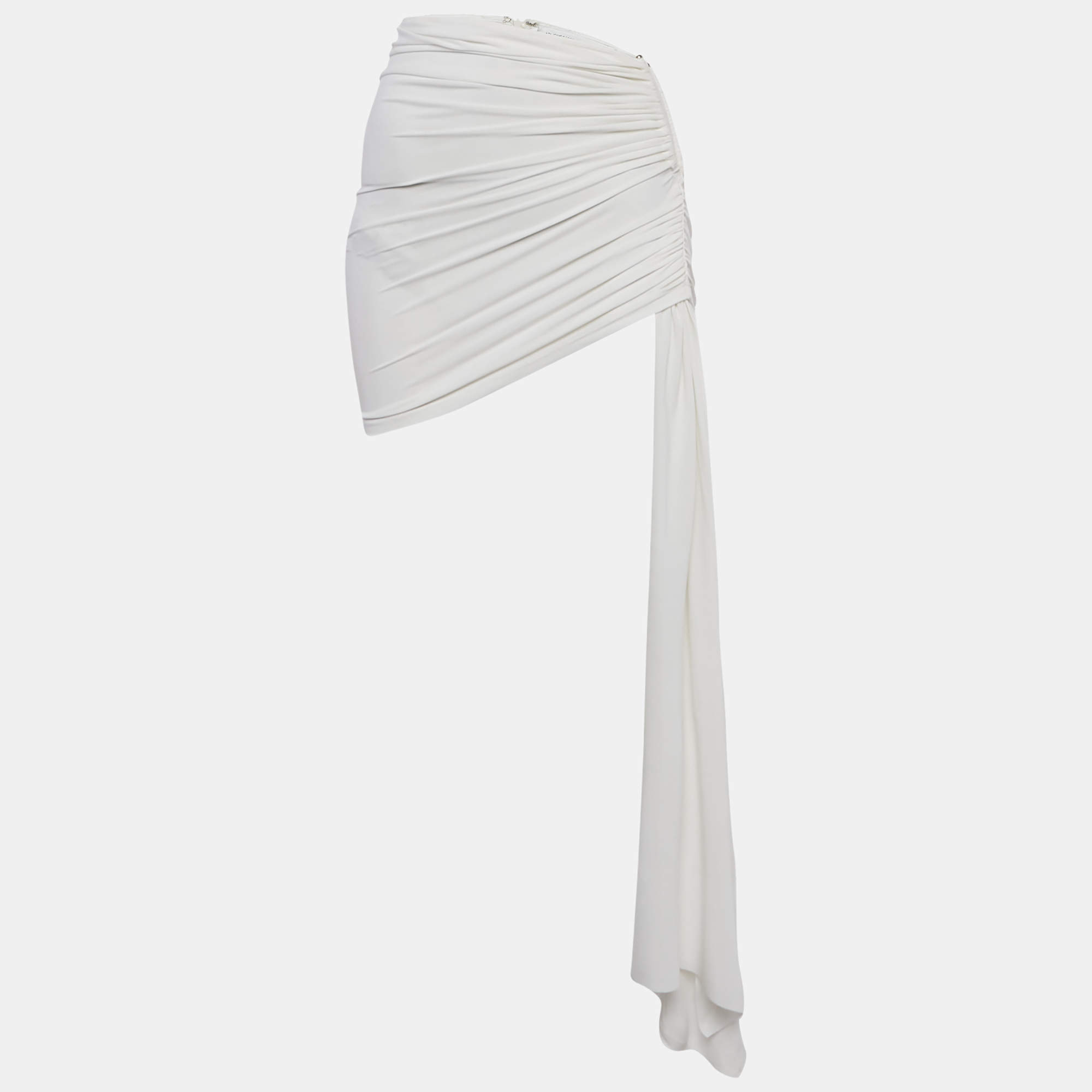 Pre Owned Christopher Esber White Jersey Ruche Draped Mini Skirt S