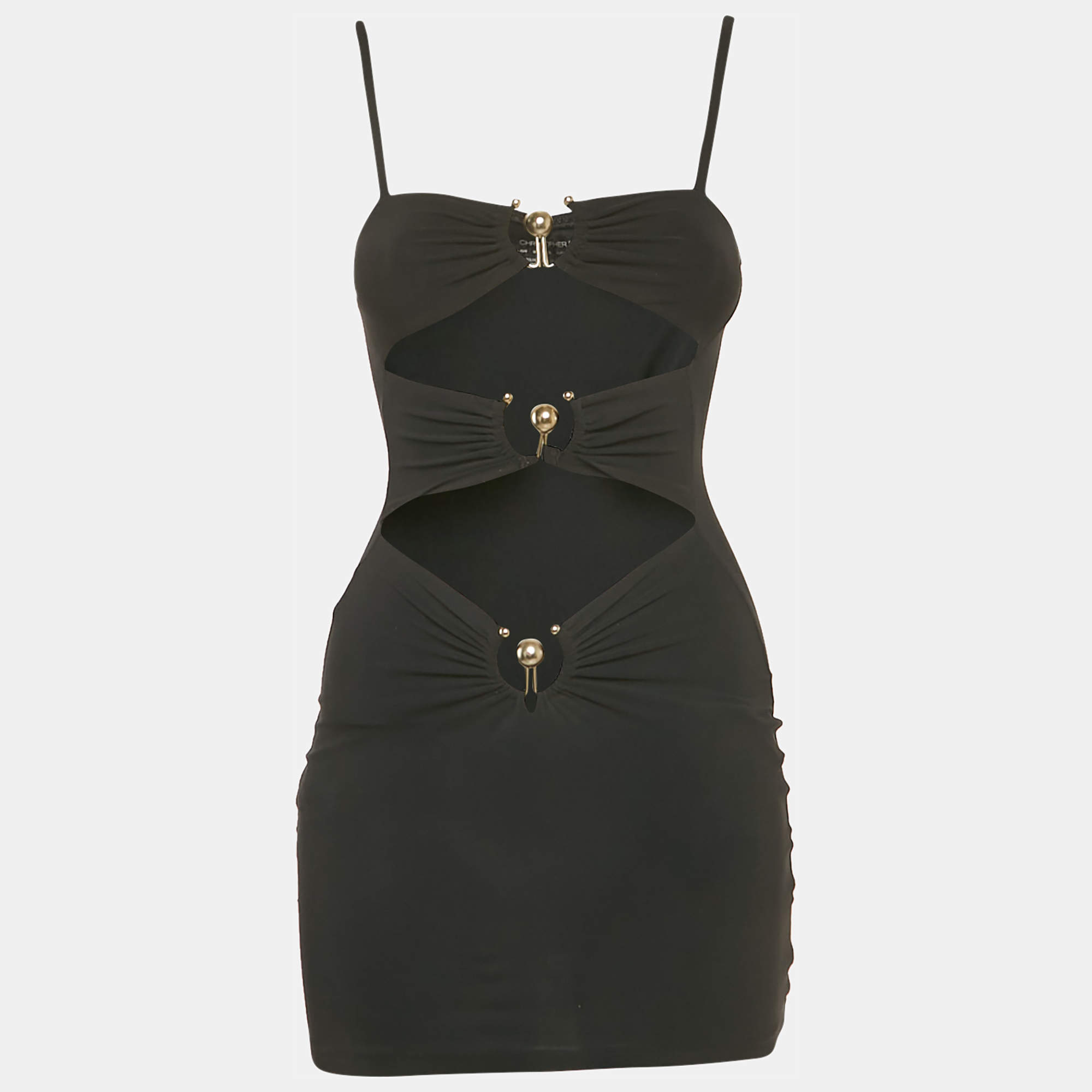 Pre Owned Christopher Esber Black Jersey Pierced Orbit Mini Dress XS