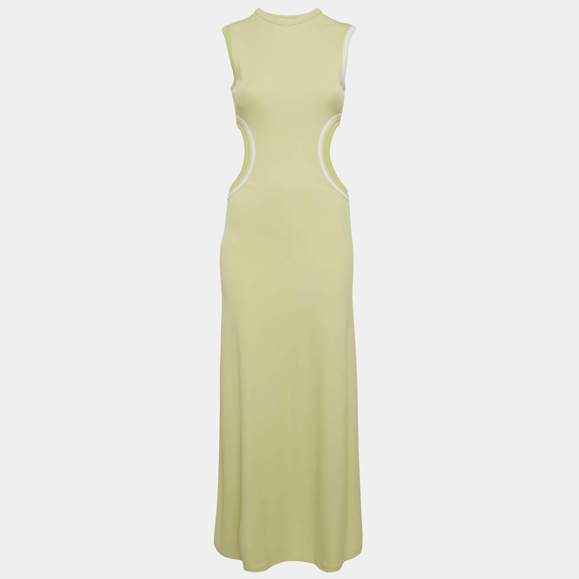 Pre Owned Christopher Esber Lime Green Rib Knit Cut-Out Maxi Dress S