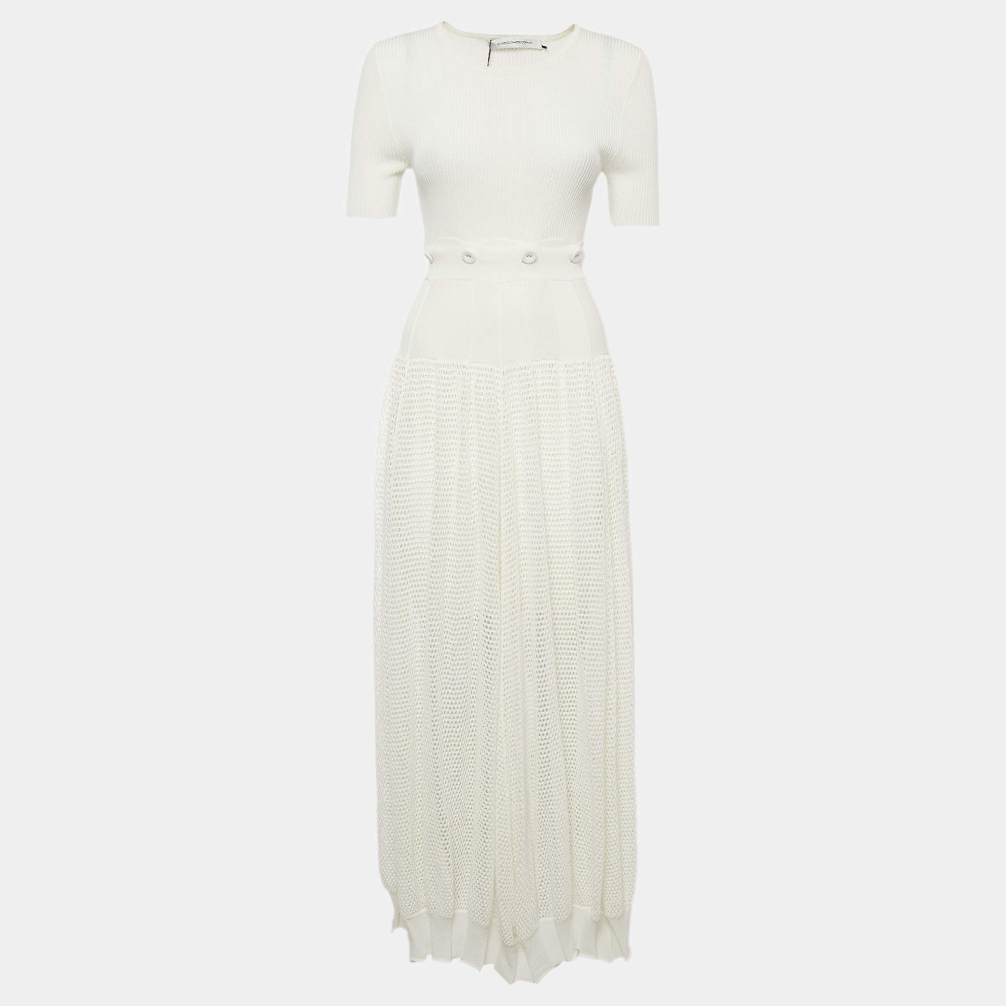 Pre Owned Christopher Esber White Mesh Knit Deconstructed Cocoon Maxi Dress S