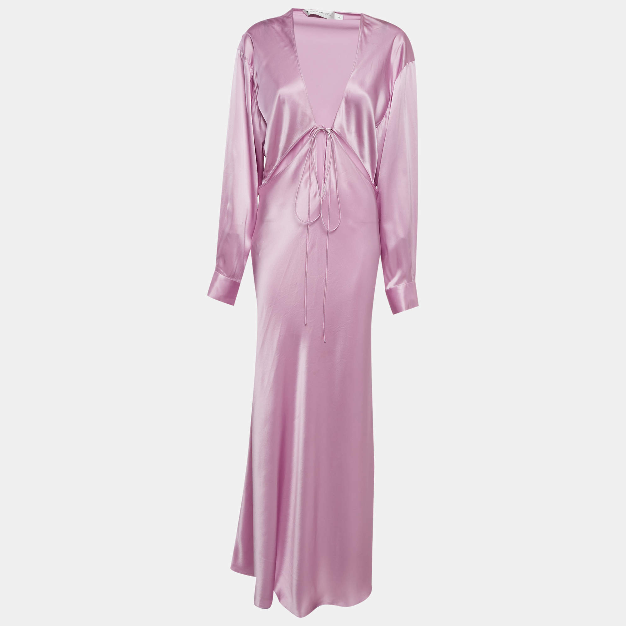 Pre Owned Christopher Esber Purple Satin Triquetra Cut out Maxi Dress L 