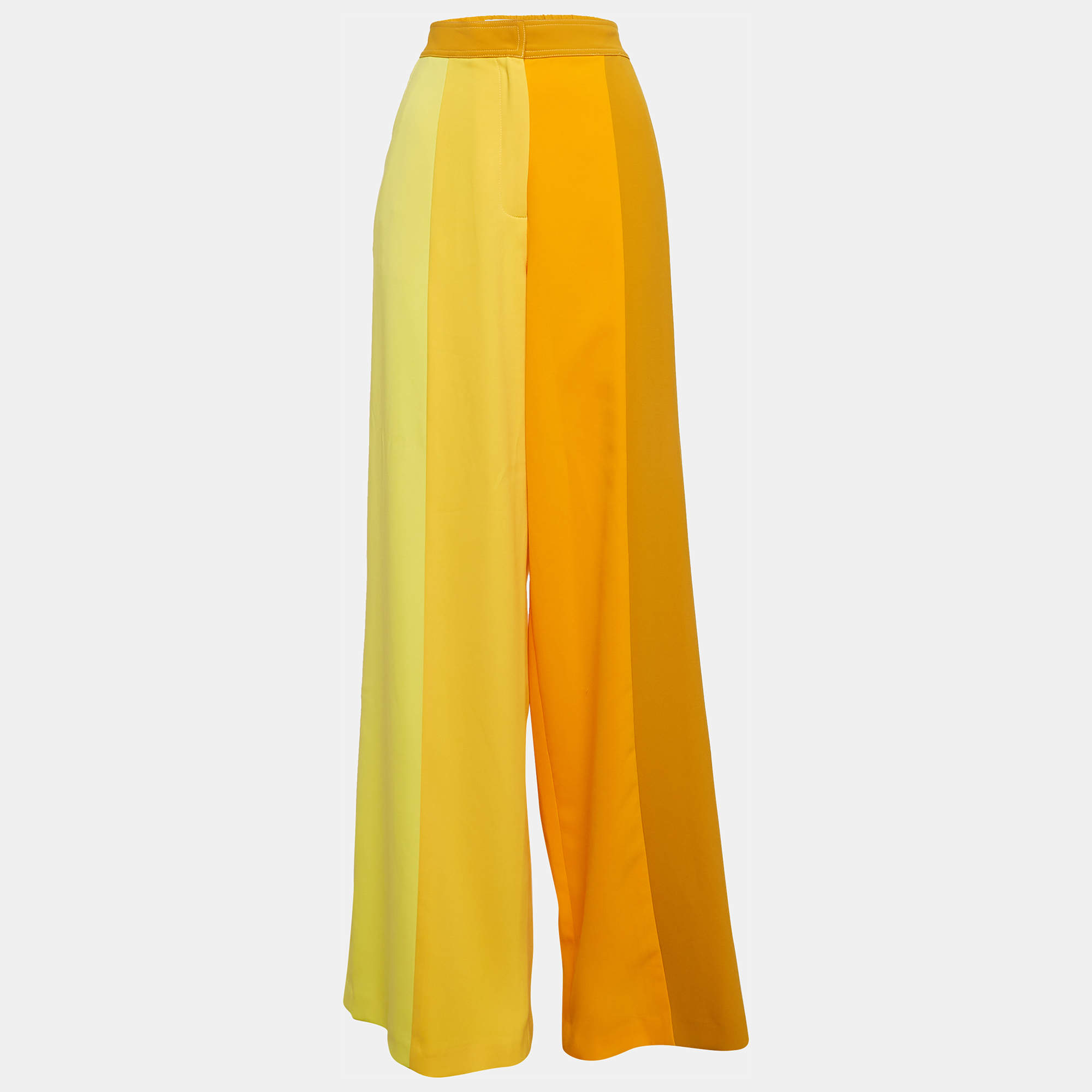 Christopher John Roger Yellow Paneled Crepe High Rise Trousers M