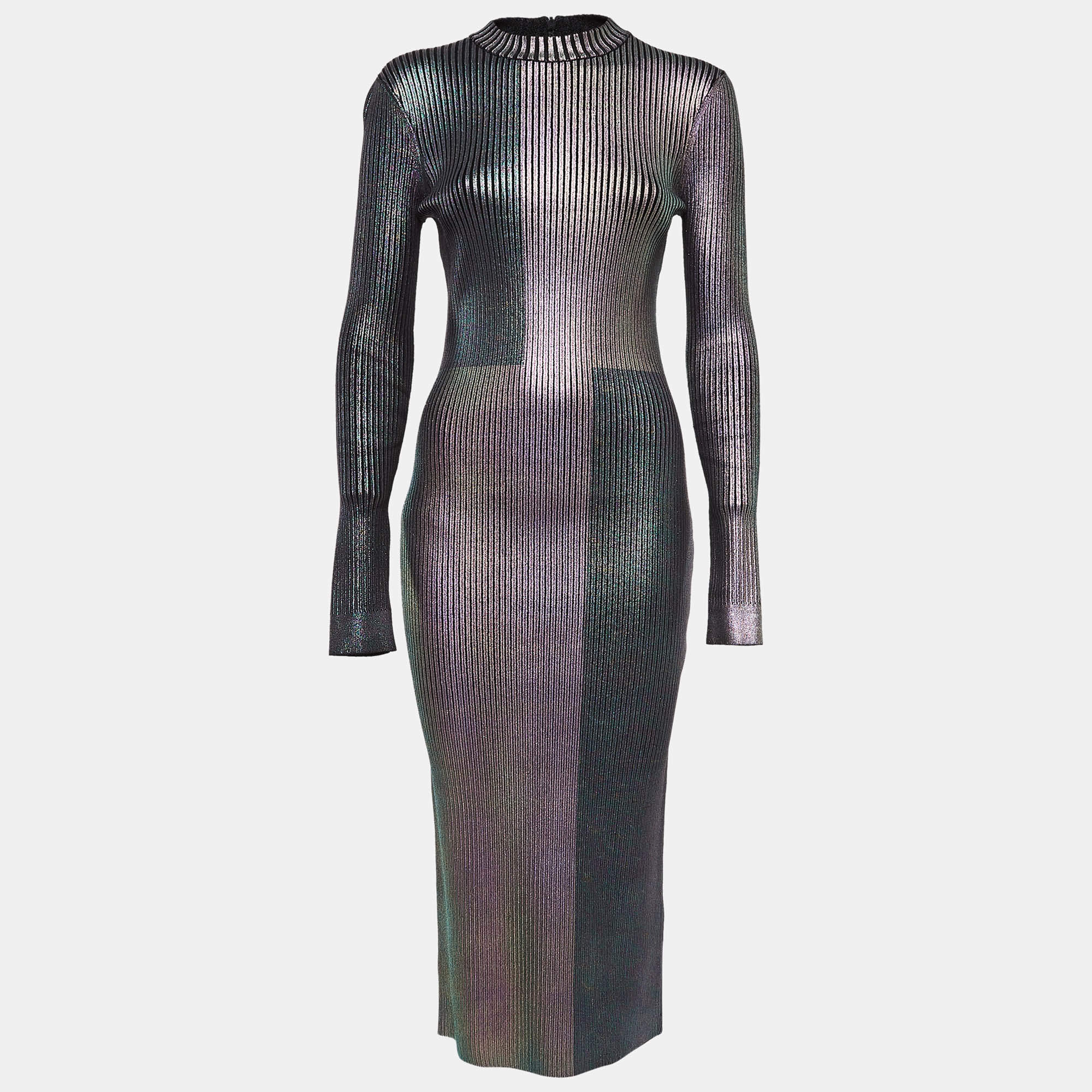 Christopher Kane Multicolor Foil Print Rib Knit Bodycon Dress M