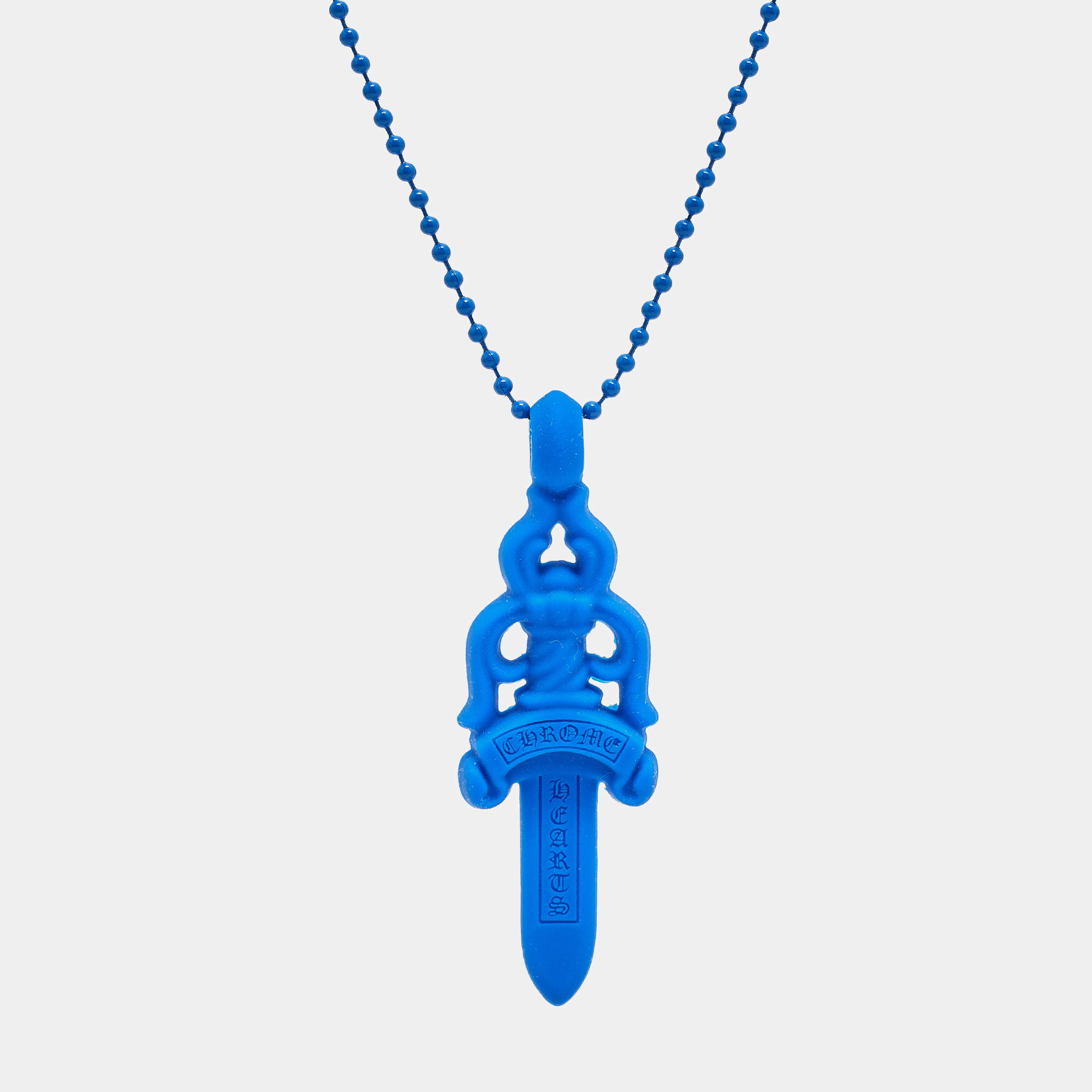 Pre Owned Chrome Hearts Silichrome Dagger Rubber Blue Metal Pendant Necklace 