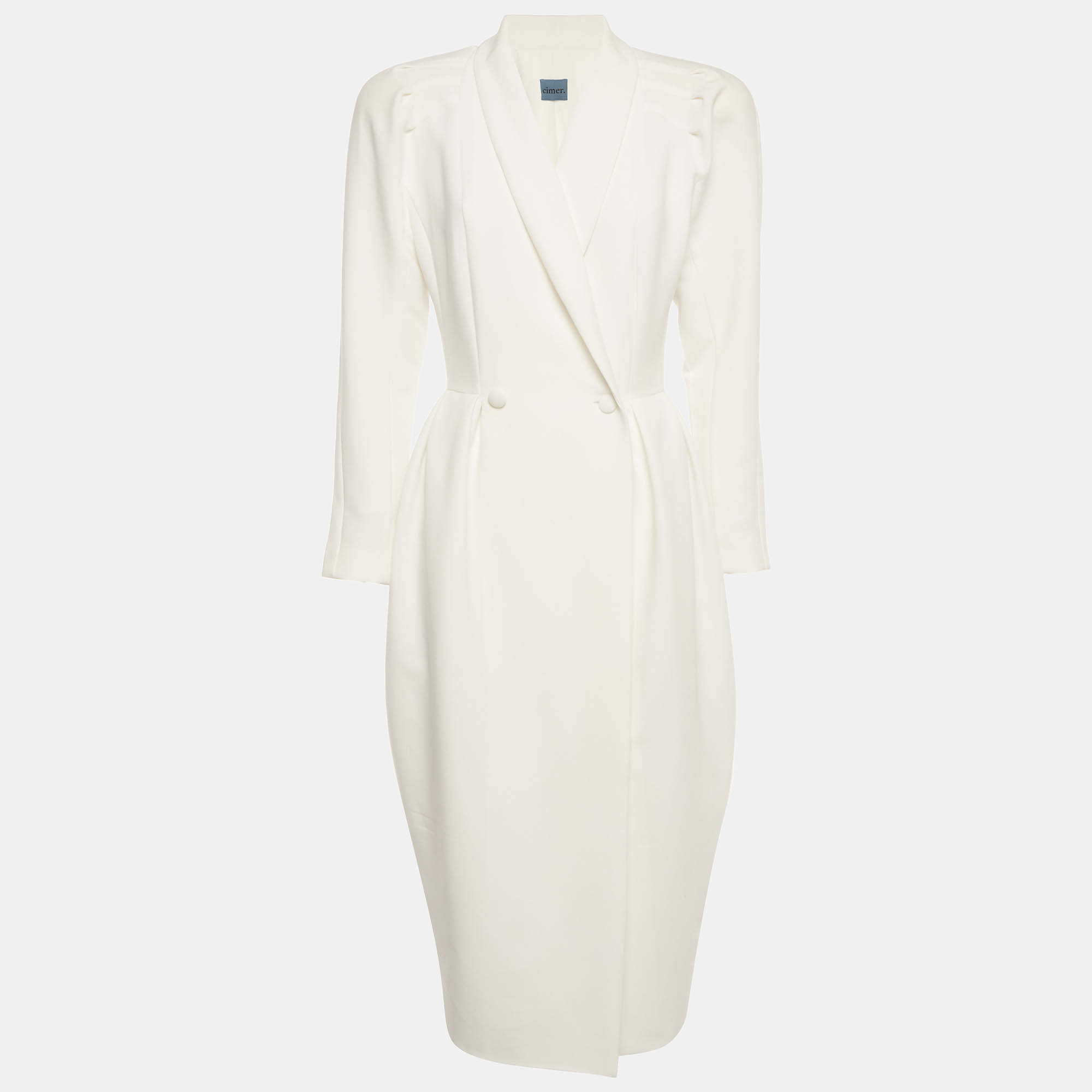 Pre Owned CIMÉR White Pleated Shoulder Detail Crepe Wrap Midi Dress M