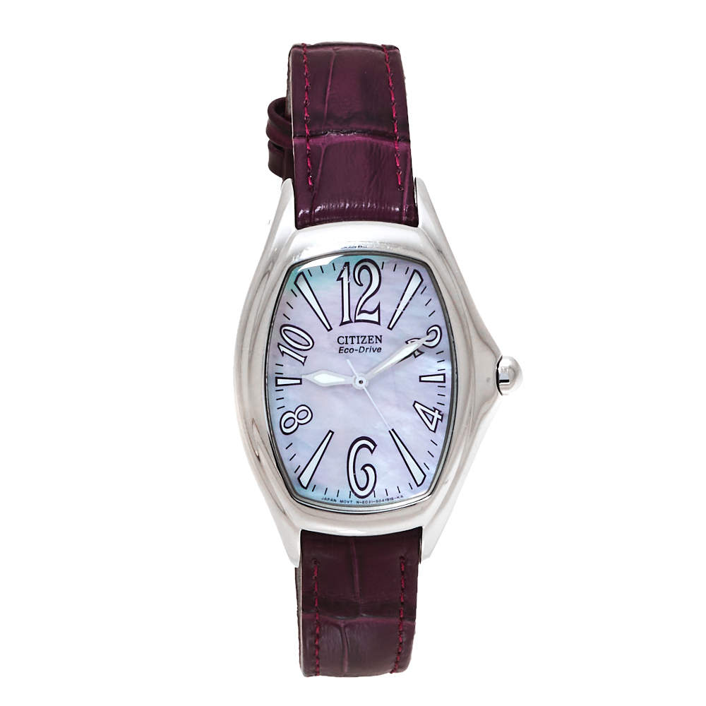 Citizen Mother Of Pearl Stainless Steel Leather Eco-Drive E031-S020352 Women's Wristwatch 31 MM