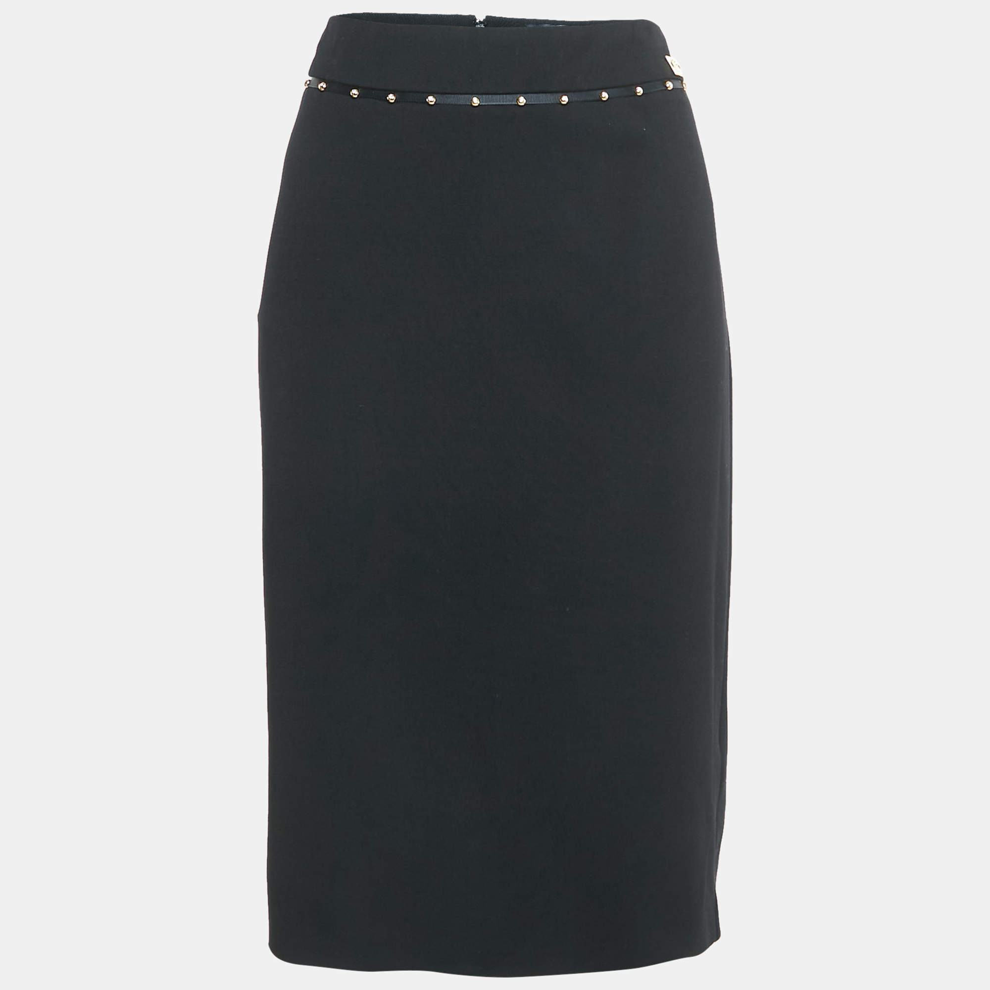 مملوكة مسبقًا Class by Roberto Cavalli Black Cotton Knit Waist Stud Detail Short Skirt L