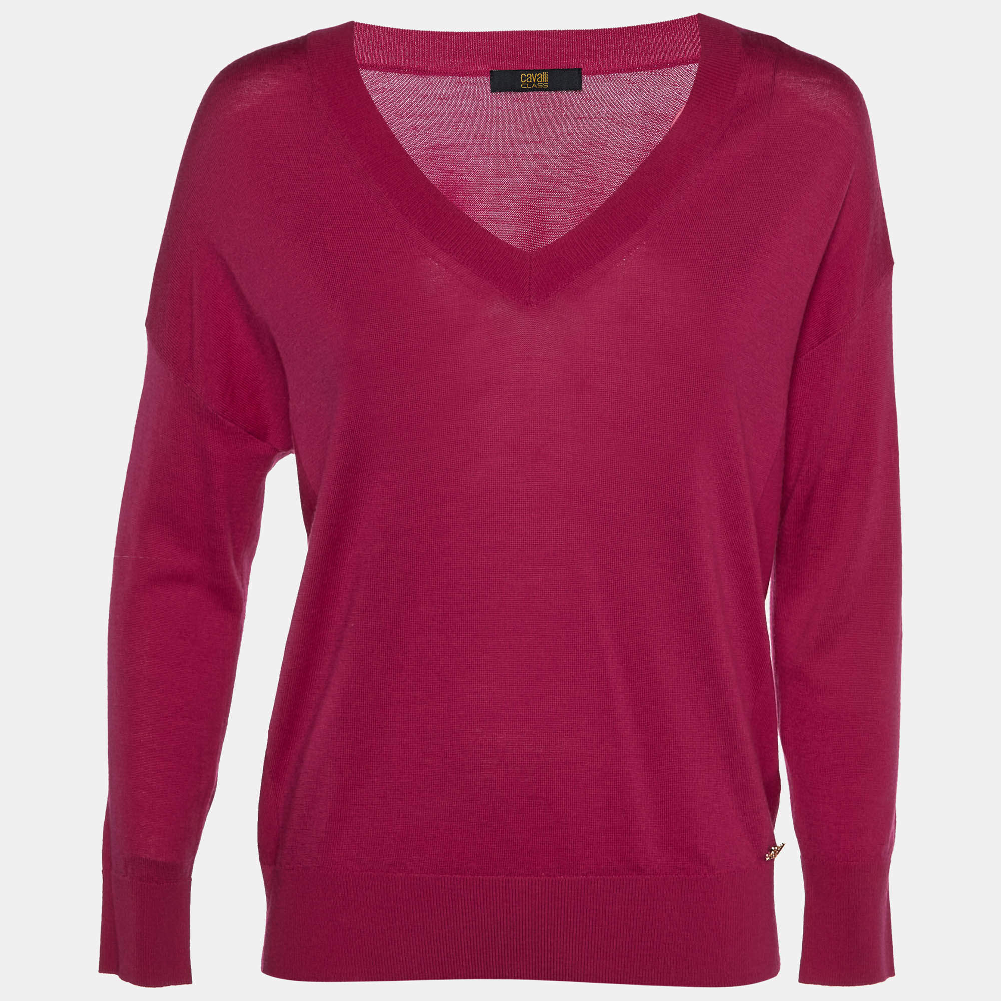 Class by Roberto Cavalli Pink Wool V-Neck Sweater M 
