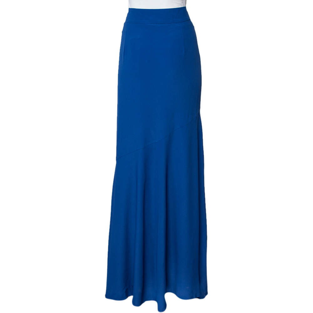 Pre Owned Cavalli Class Blue Crepe Maxi Skirt L