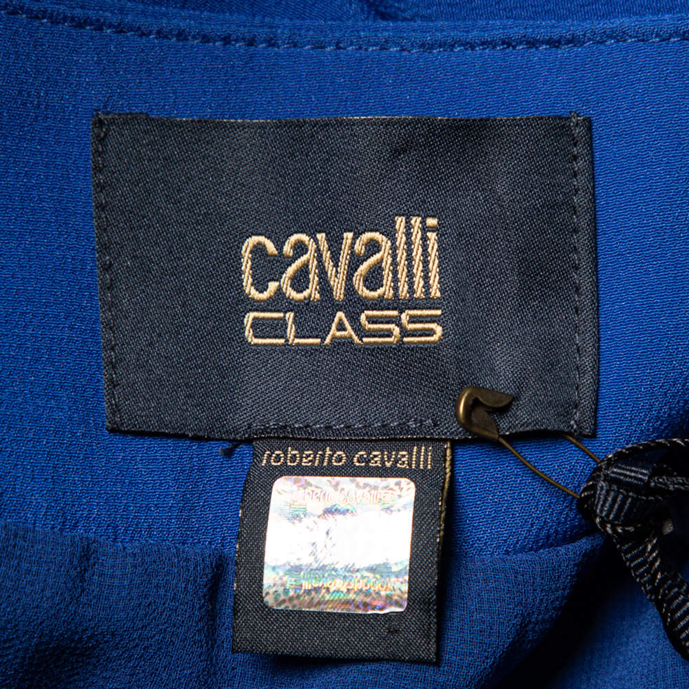 Pre Owned Cavalli Class Blue Crepe Maxi Skirt L