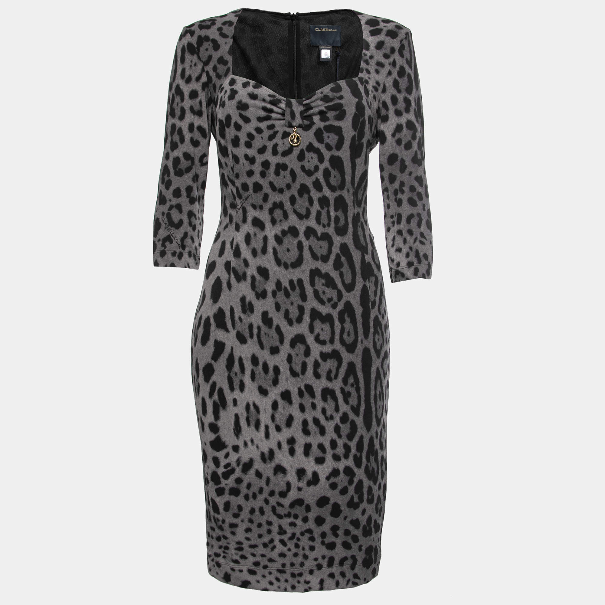 مملوكة مسبقًا Class by Roberto Cavalli Grey Animal Print Jersey Long Sleeve Dress M