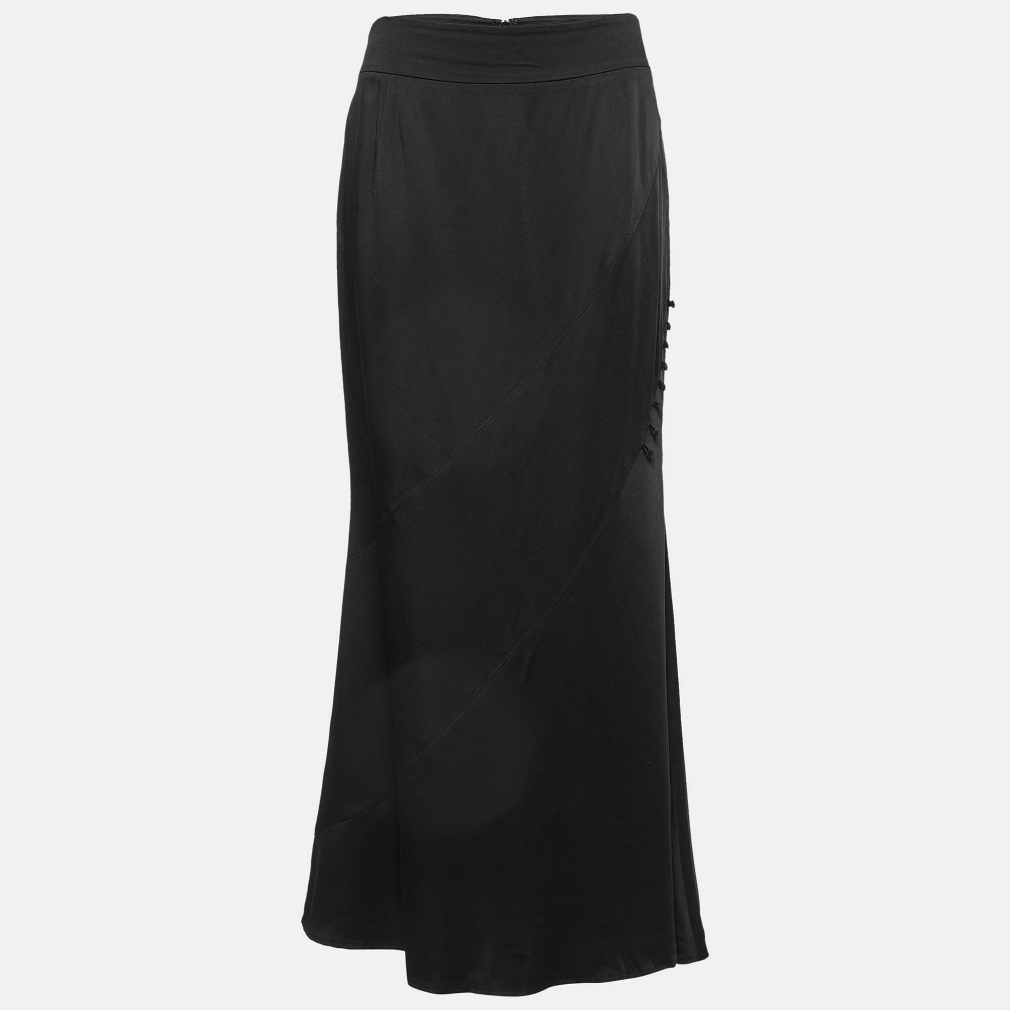 Class by Roberto Cavalli Black Satin Maxi Skirt L