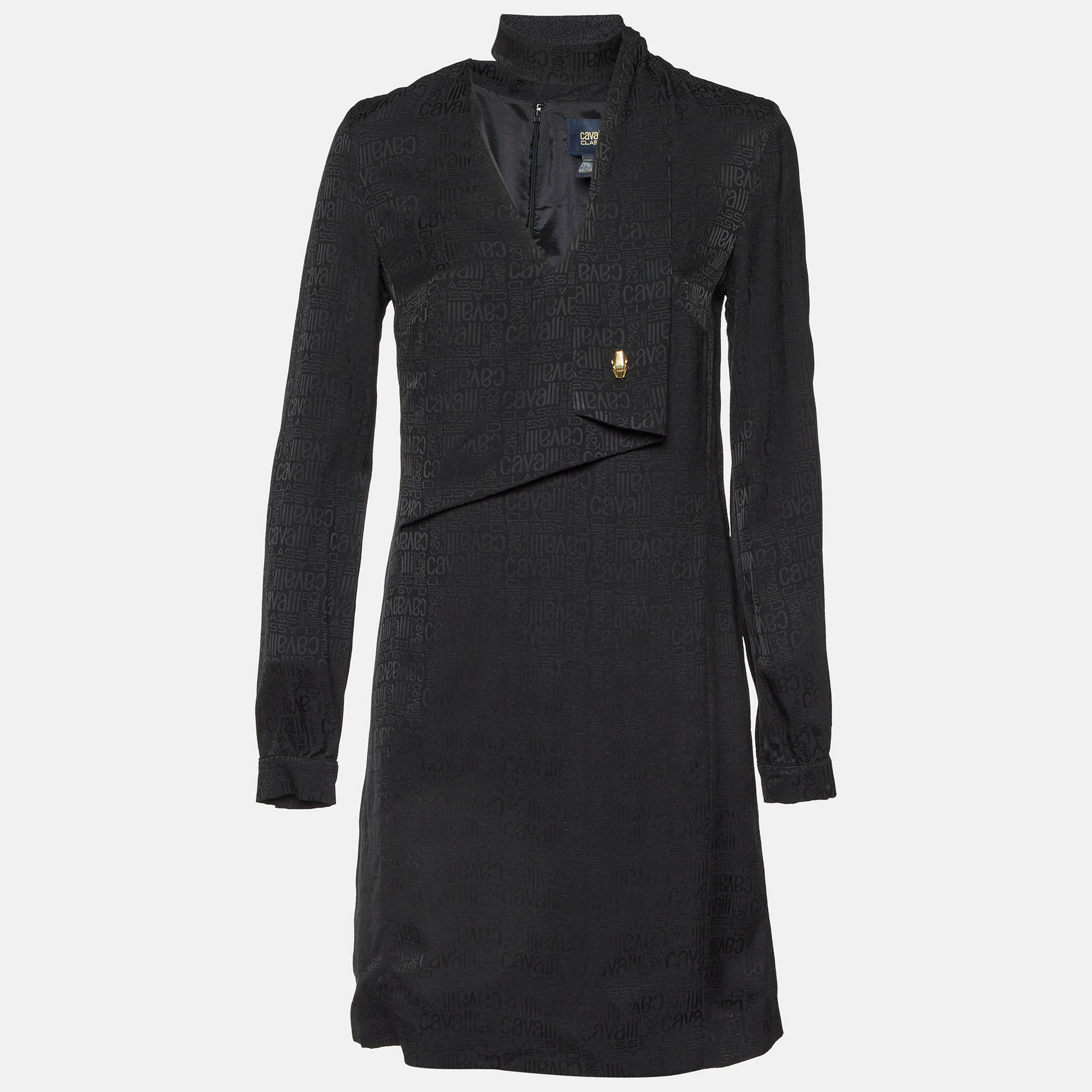 مملوكة مسبقًا Class by Roberto Cavalli Black Logo Jacquard Crepe Shift Dress S